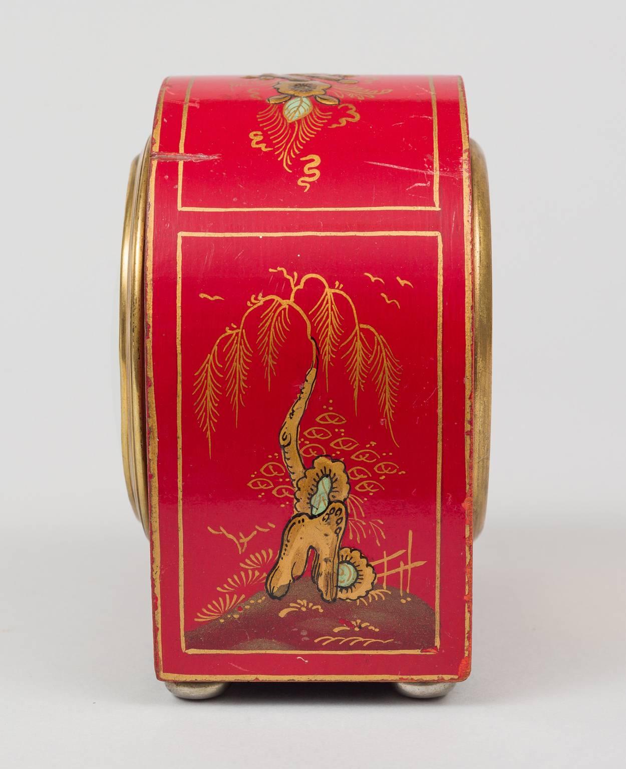 Lacquered Red Chinoiserie Desk Clock