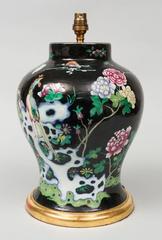 Chinese Famille Noire Vase Lamp