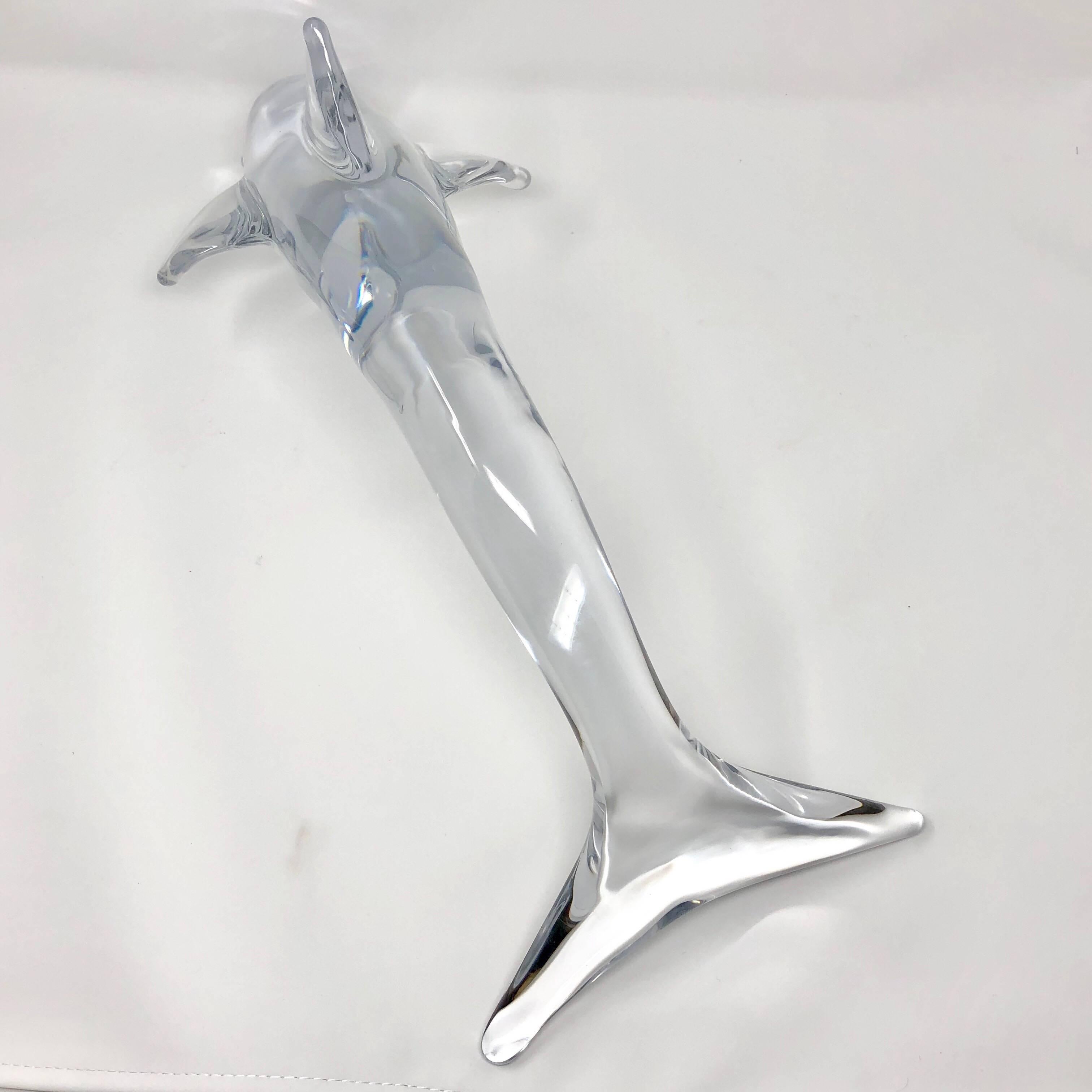Mid-Century Modern Daum Art Crystal Dolphin Sculpture, France