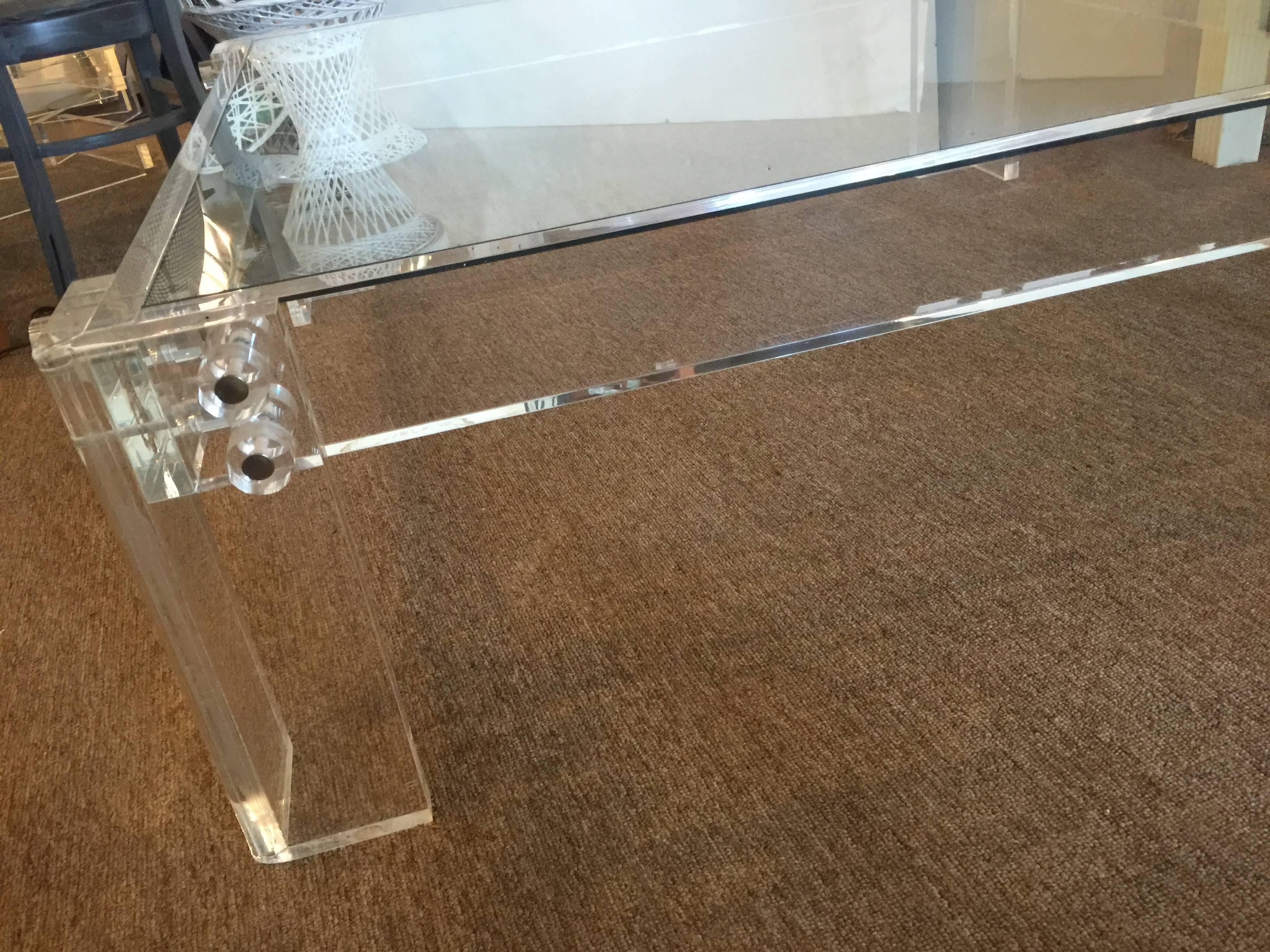 Mid-Century Modern 1970s Glass and Acrylic Square Coffee Table