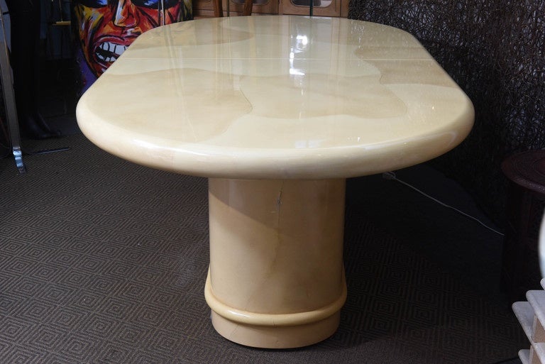 Mid-Century Modern 1980s Karl Springer Style Expanding Lacquered Oval Dining Table