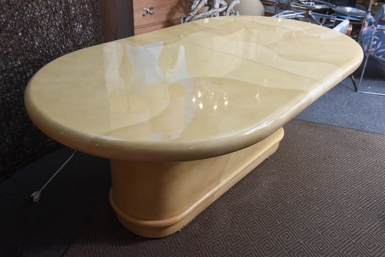 1980s Karl Springer Style Expanding Lacquered Oval Dining Table 1