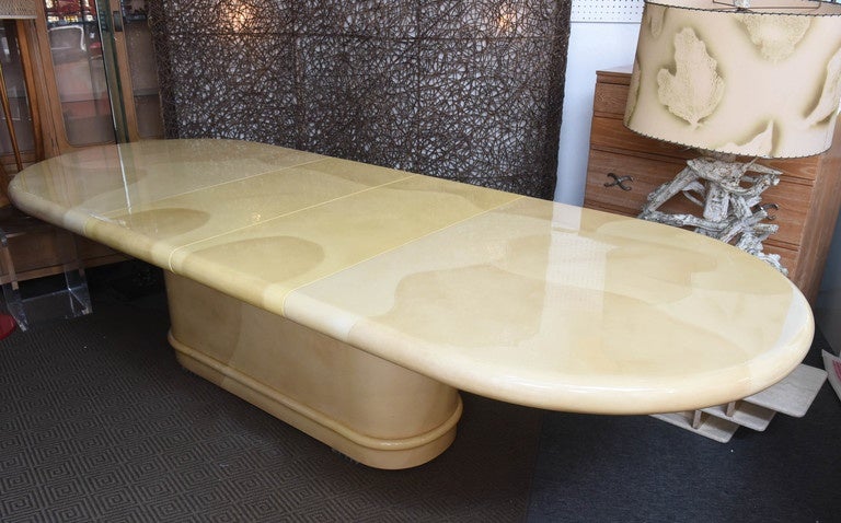 1980s Karl Springer Style Expanding Lacquered Oval Dining Table 4