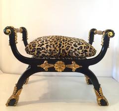 Pair of Empire Curule Style Italian Hand-Carved Wood Ottomans/Stools