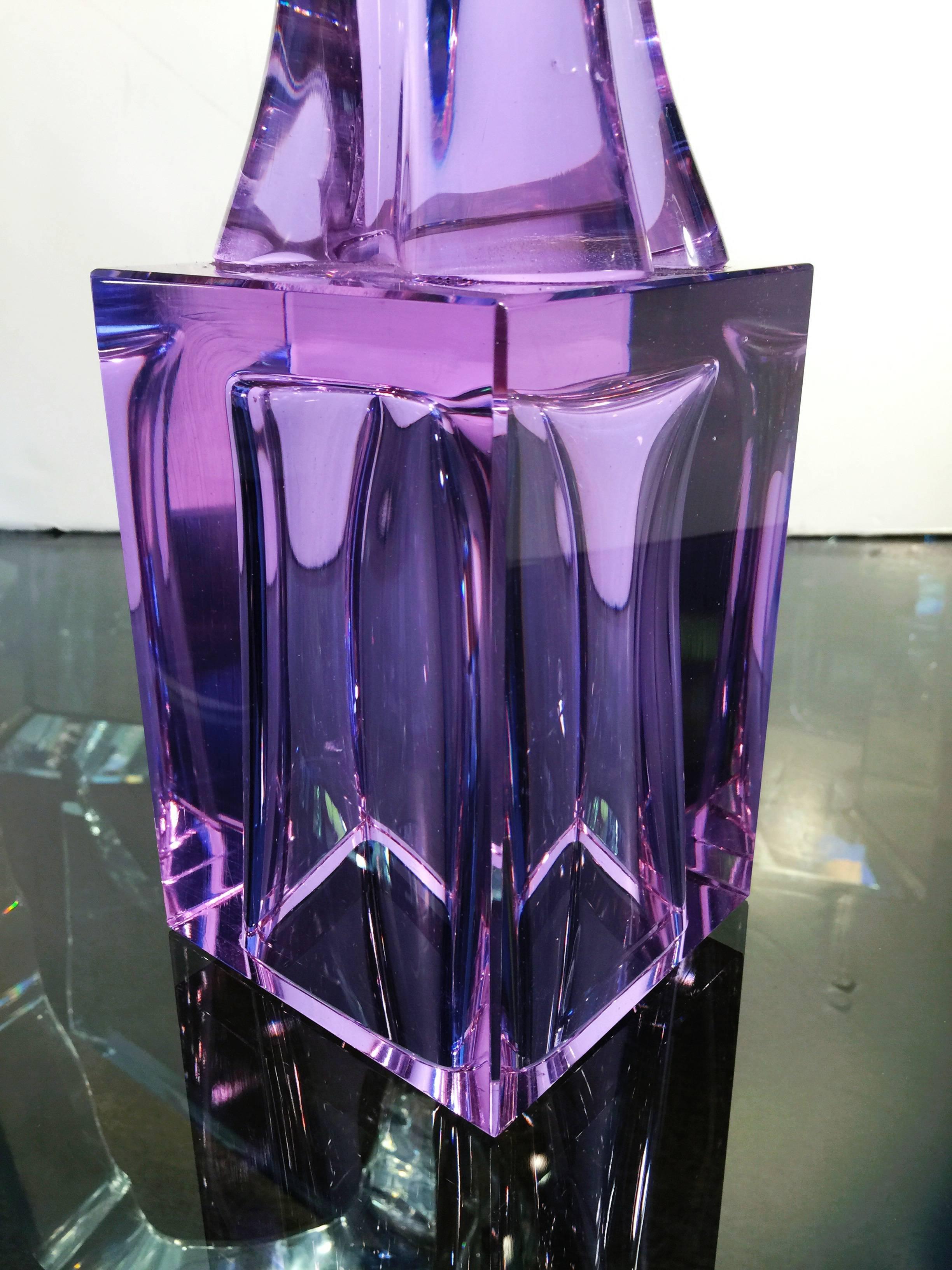Italian Tall Mid-Century Alexandrite Neodymium Murano Glass Nude Lovers Sculpture, Italy