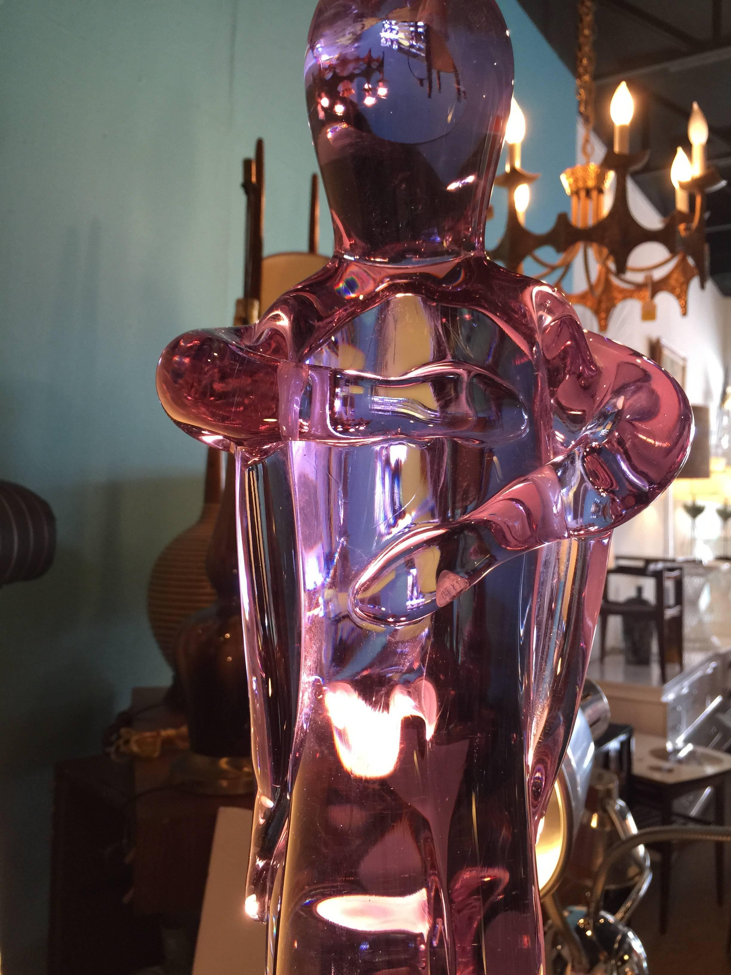 20th Century Tall Mid-Century Alexandrite Neodymium Murano Glass Nude Lovers Sculpture, Italy