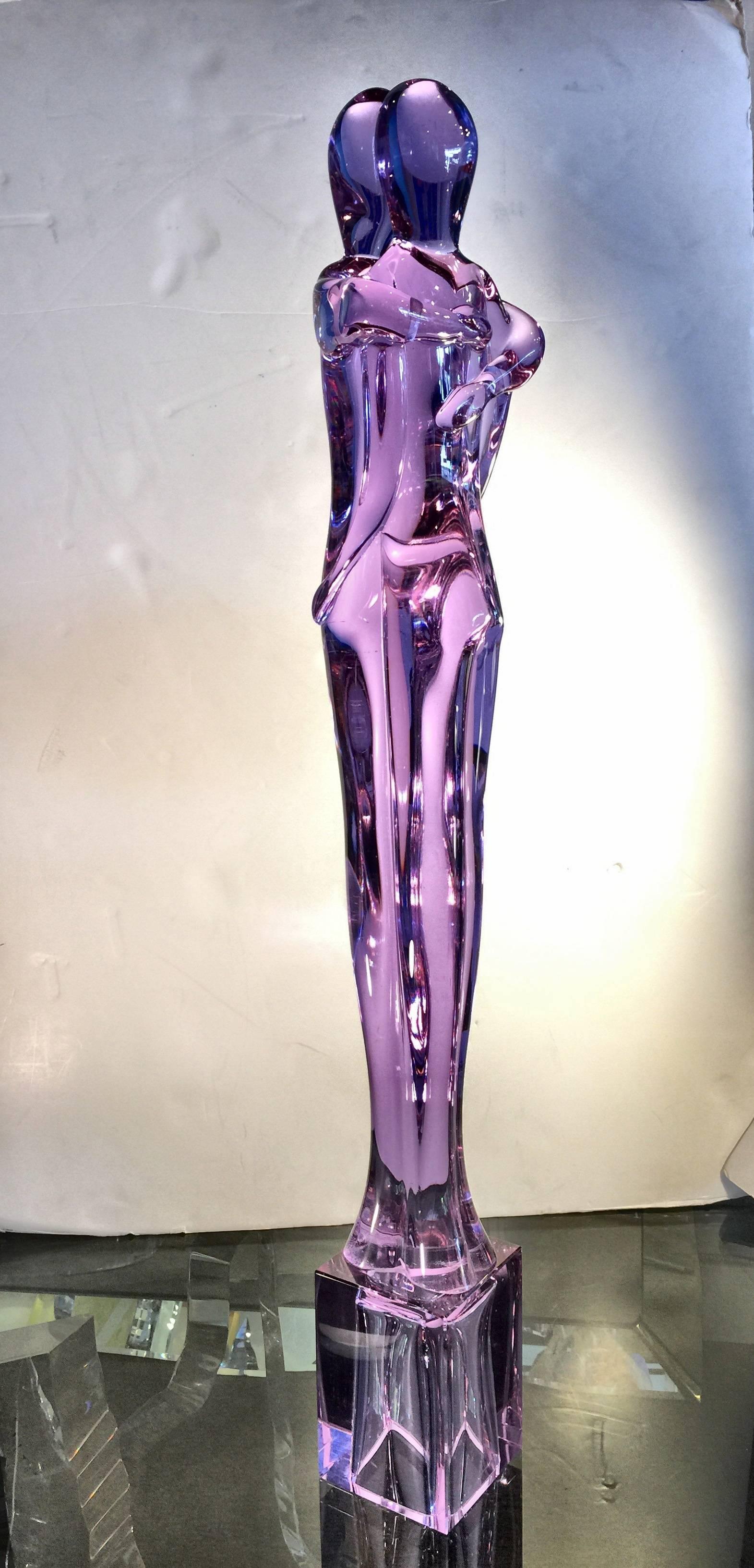 Mid-Century Modern Tall Mid-Century Alexandrite Neodymium Murano Glass Nude Lovers Sculpture, Italy