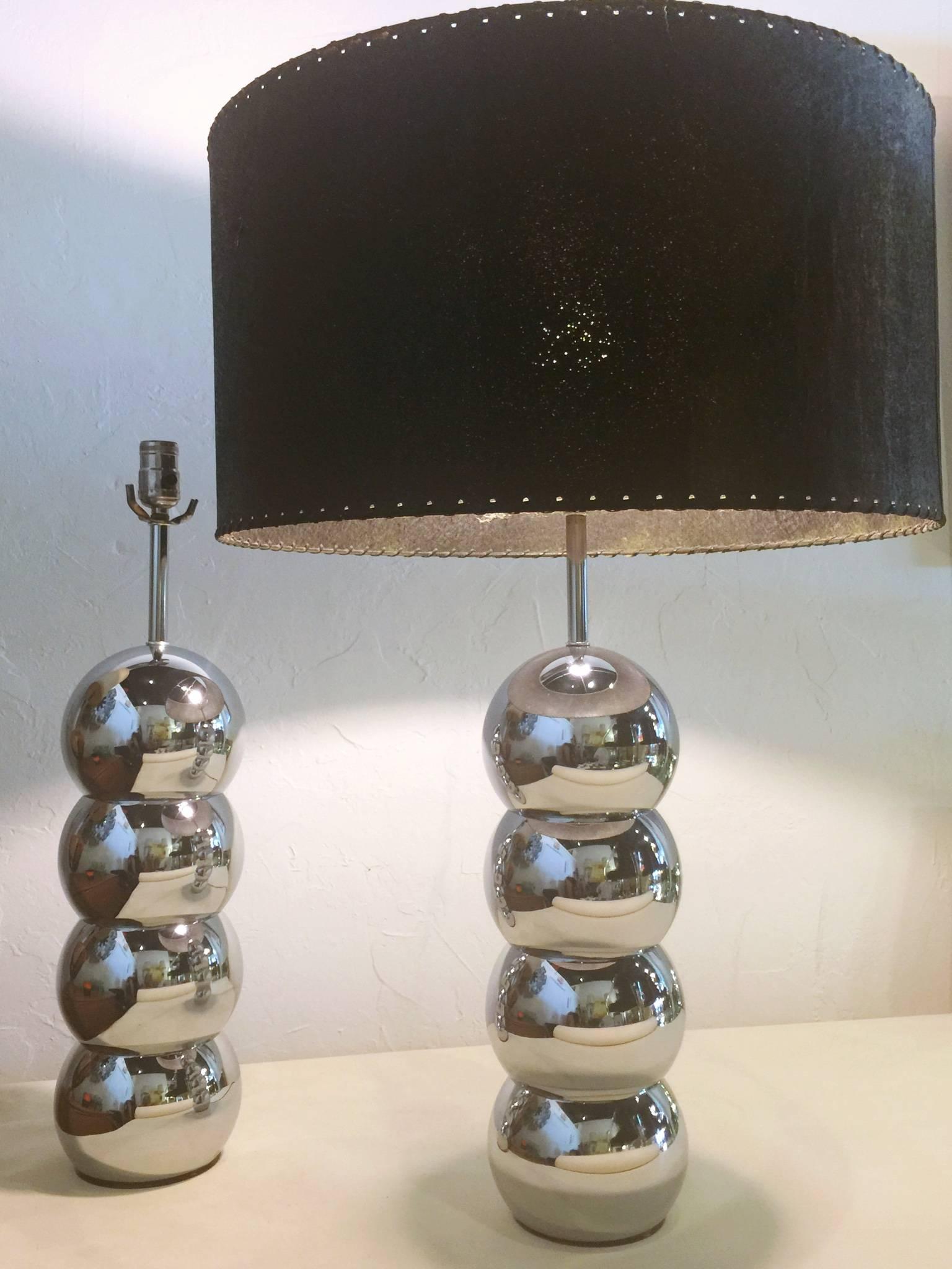After so many years those modern lamps still shines brightly with style. Dress up with colorful shades or more classic ones this is a classic Mid-Century Modern 1970s George Kovacs chrome ball lamps that will easily fit any interior from your house