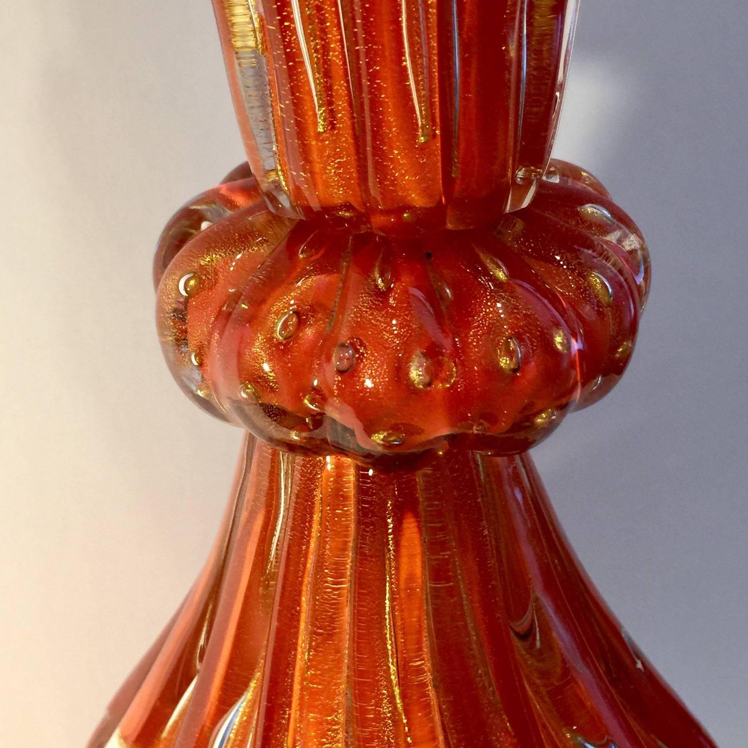 Mid-Century Modern Barovier & Toso Orange Flex Bubbles Murano Glass Table Lamp, 1960' Italy For Sale