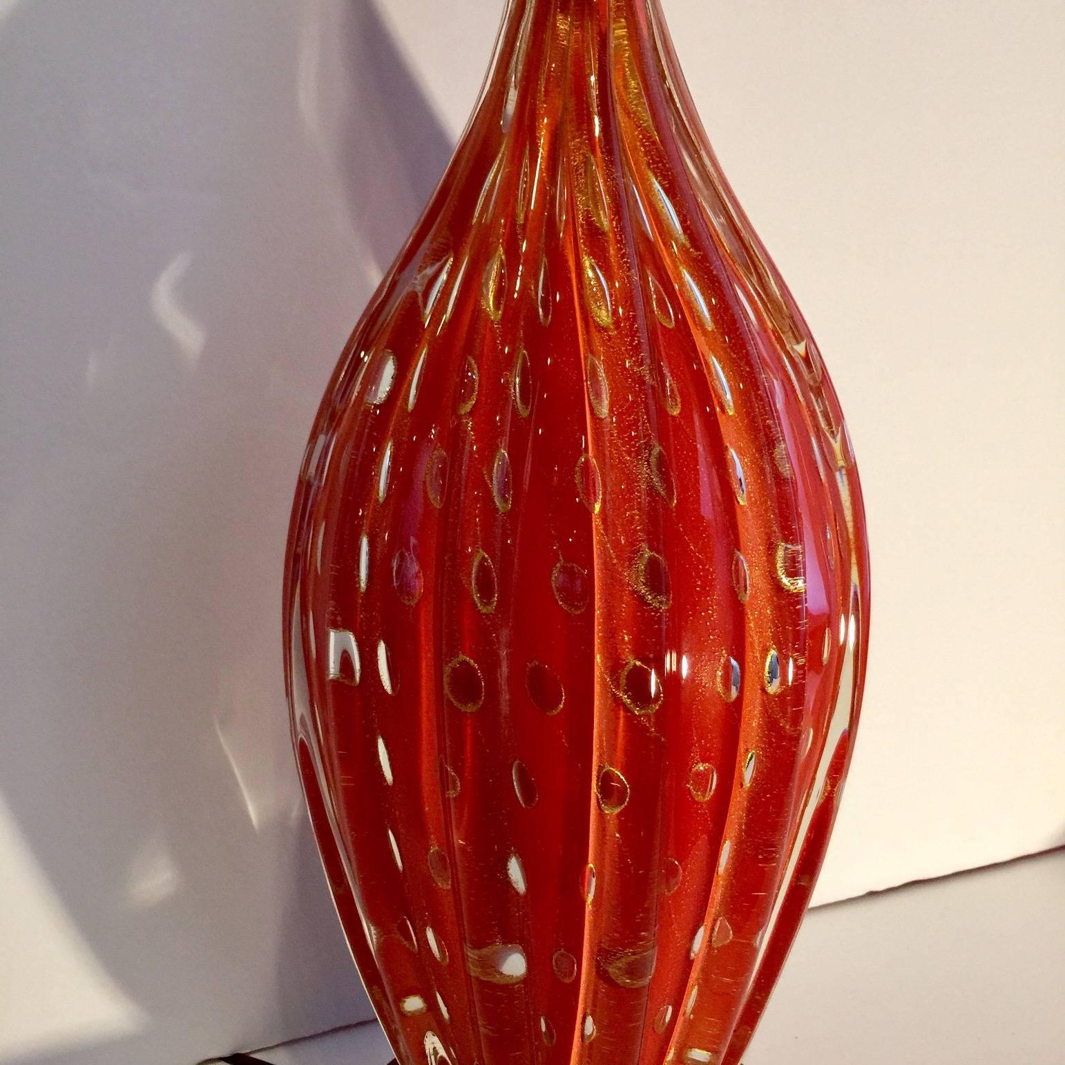 Italian Barovier & Toso Orange Flex Bubbles Murano Glass Table Lamp, 1960' Italy For Sale