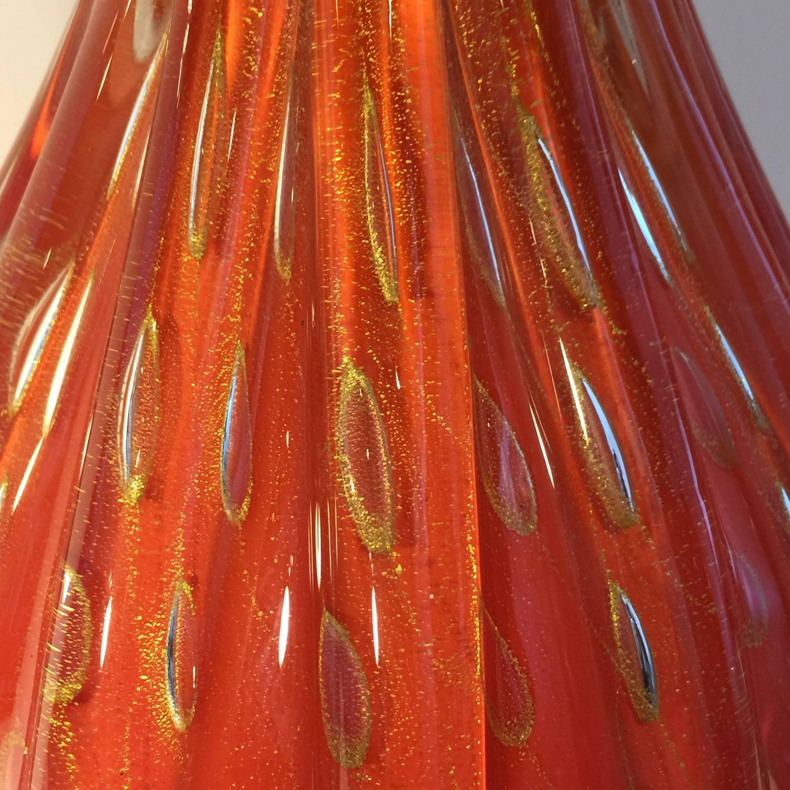 20th Century Barovier & Toso Orange Flex Bubbles Murano Glass Table Lamp, 1960' Italy For Sale