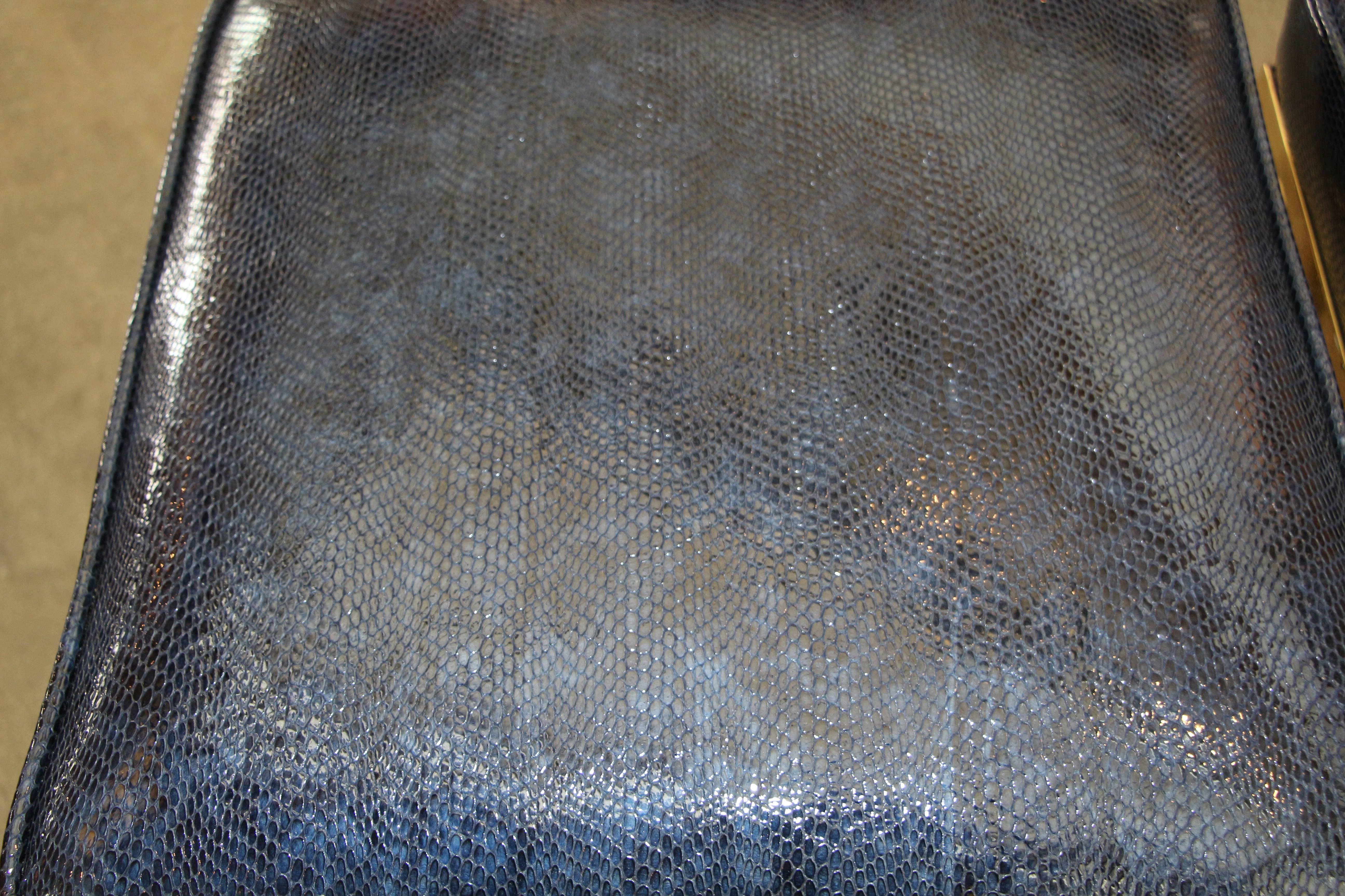Faux Lizard or Snake Leather Topped Brass Ottomans In Good Condition In Palm Springs, CA