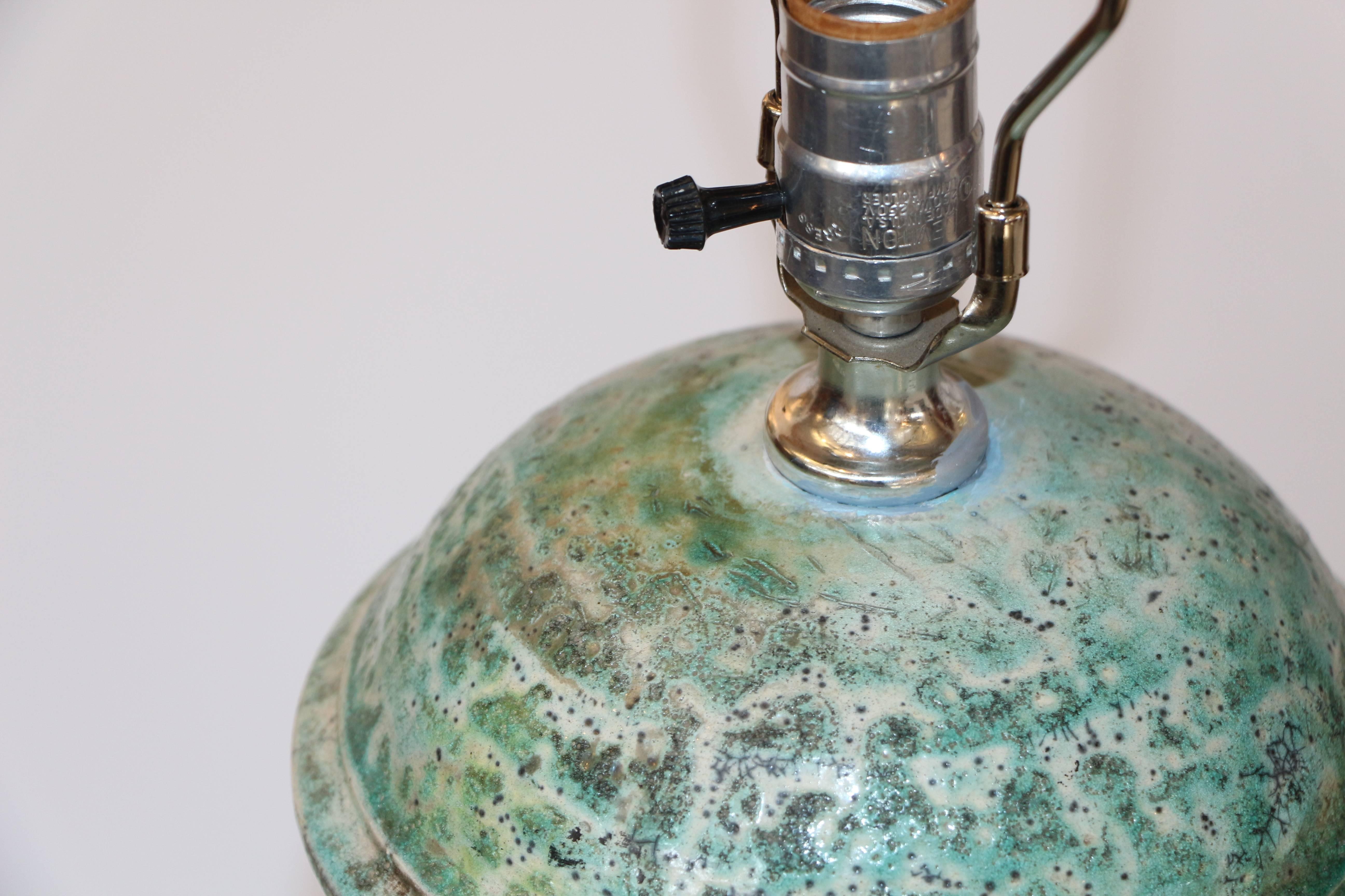 Nice Raku Glazed Large Lamp Signed In Good Condition In Palm Springs, CA
