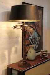 Bronze or Brass Palm Tree Lamp with Original Shade