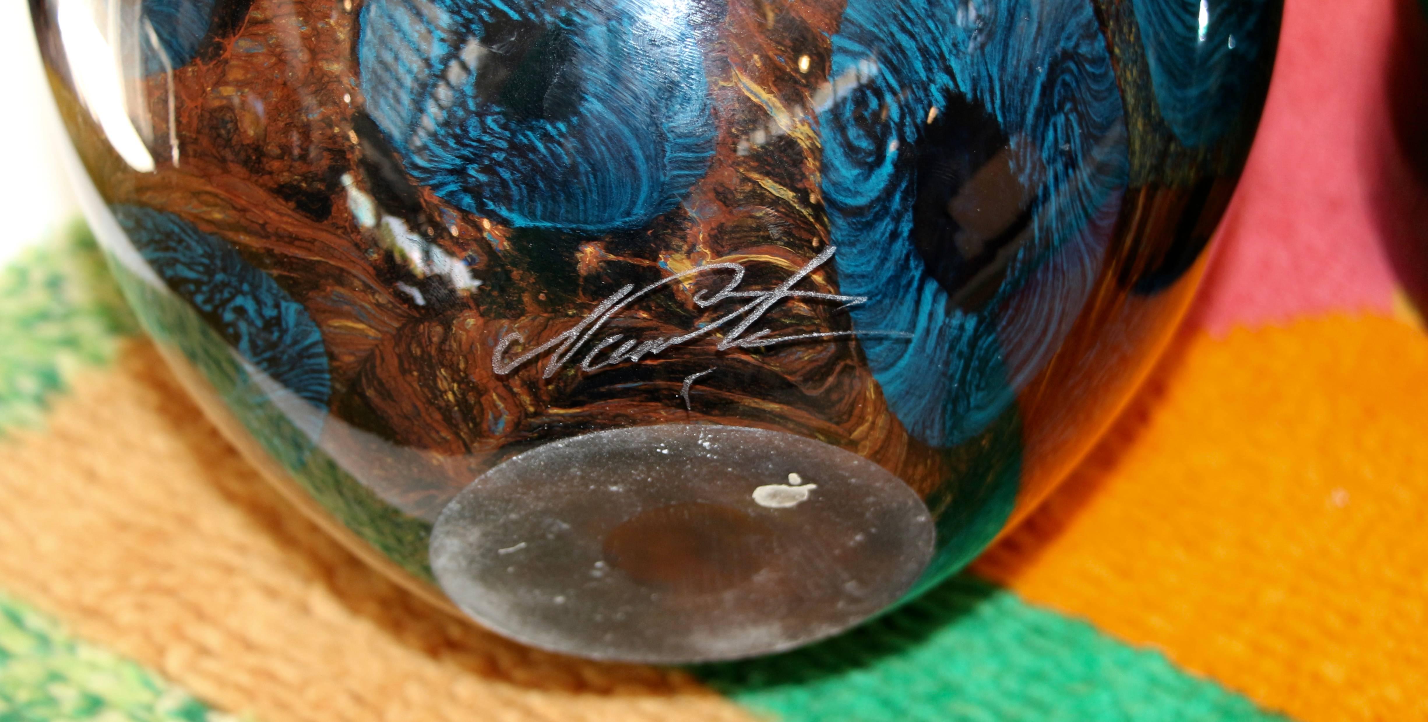 Unknown Vivid Colorful Handblown Art Glass Vase Signed