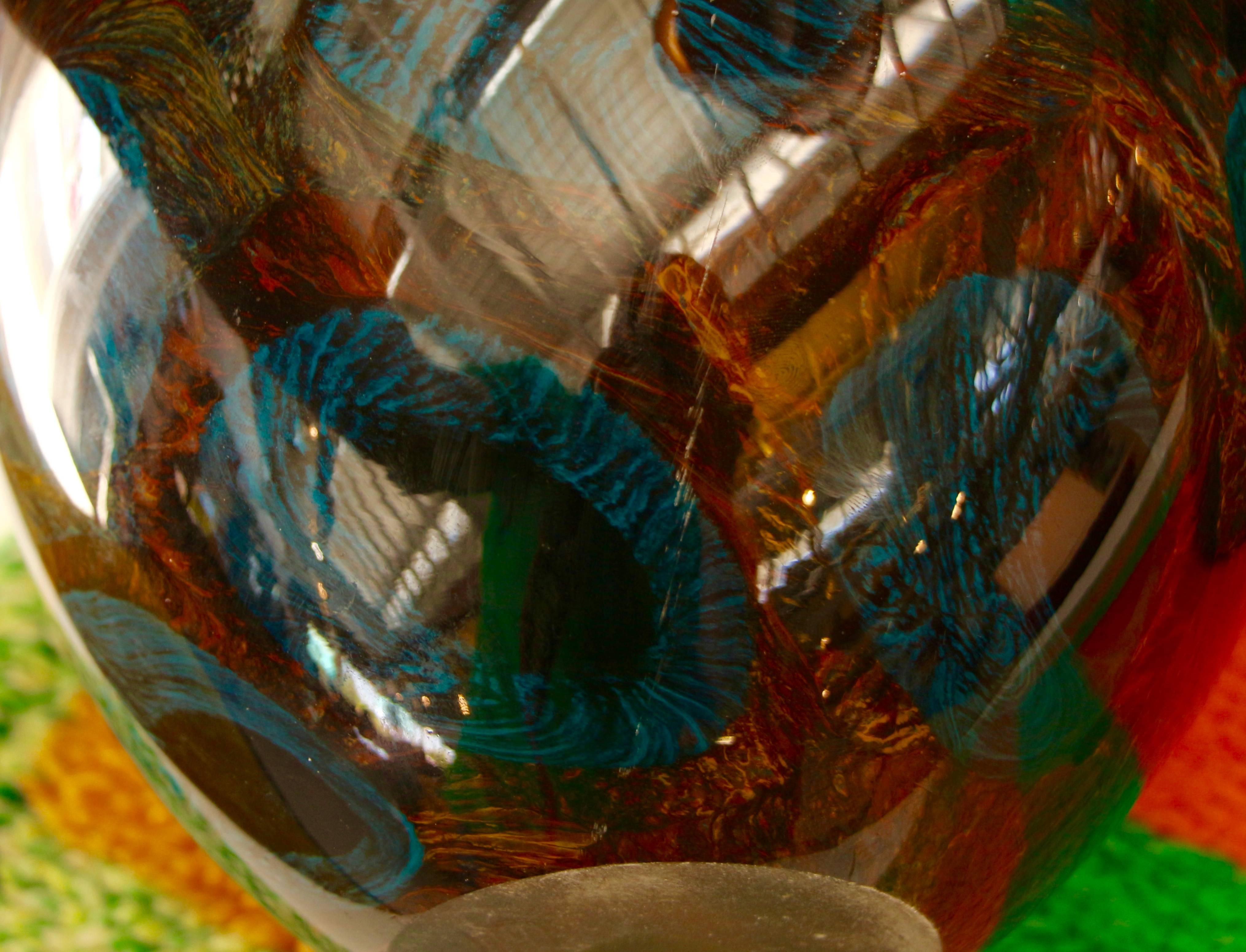 20th Century Vivid Colorful Handblown Art Glass Vase Signed