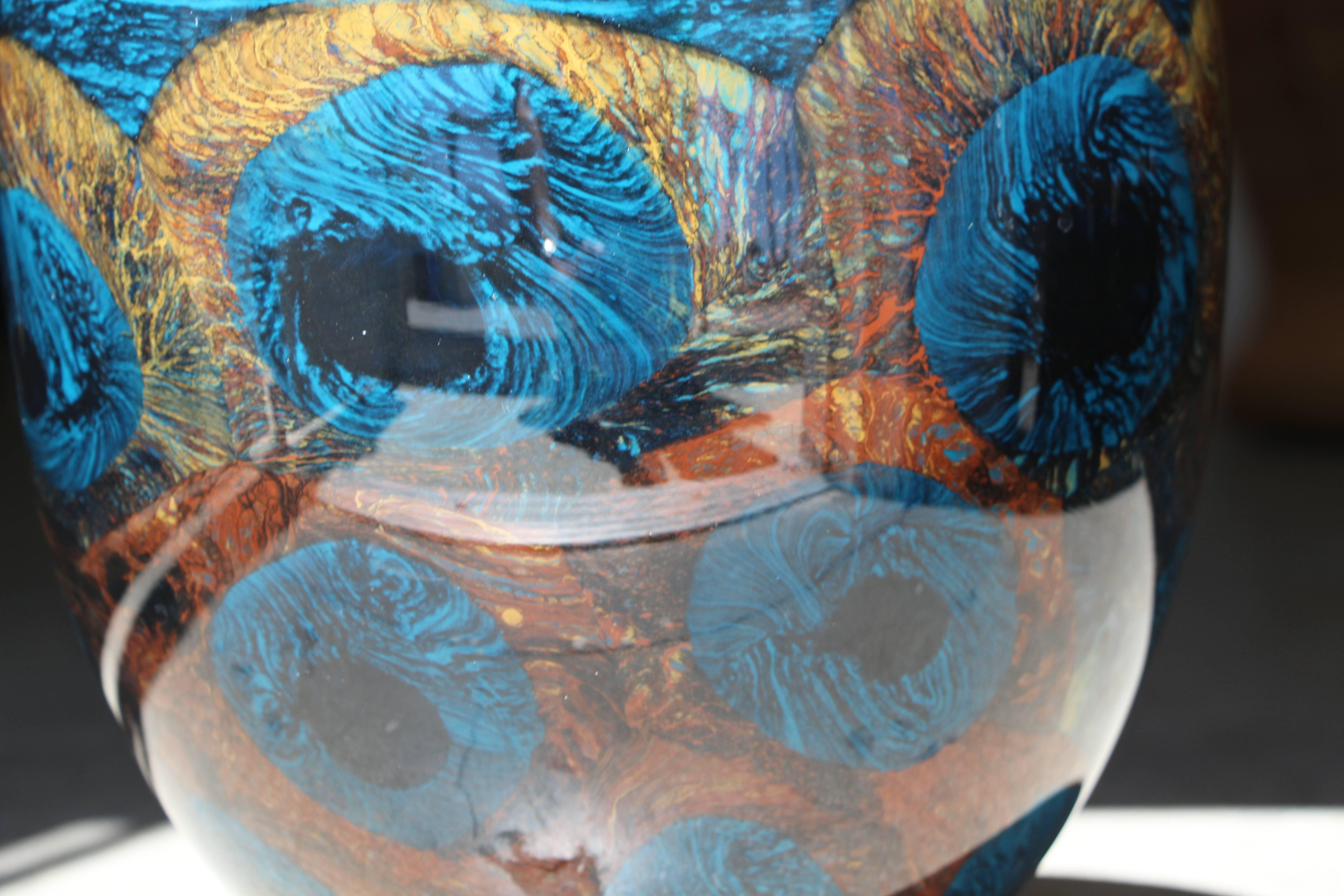 Vivid Colorful Handblown Art Glass Vase Signed 2