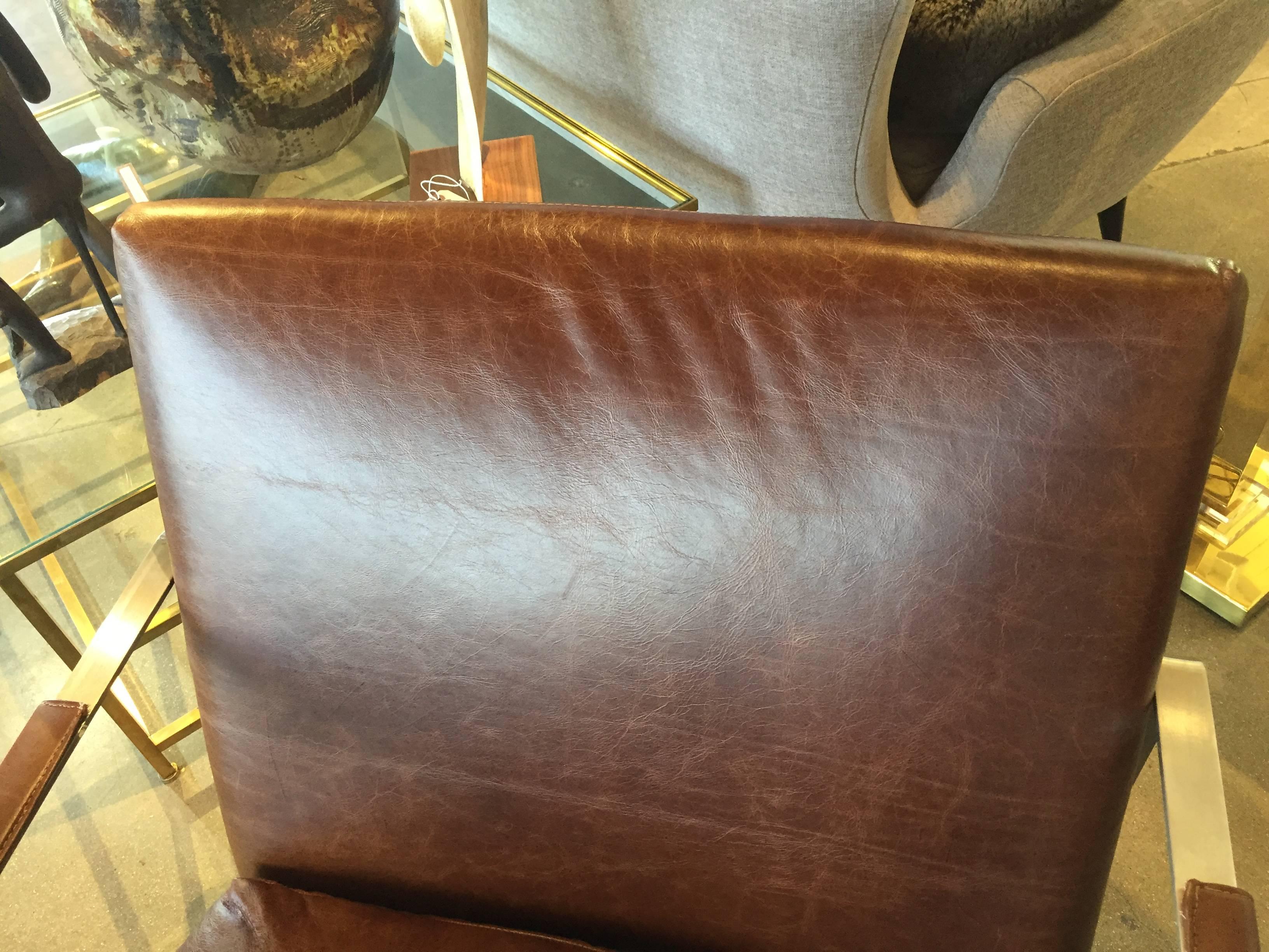 Brushes Steel and Distressed Leather Armchairs In Good Condition In Palm Springs, CA