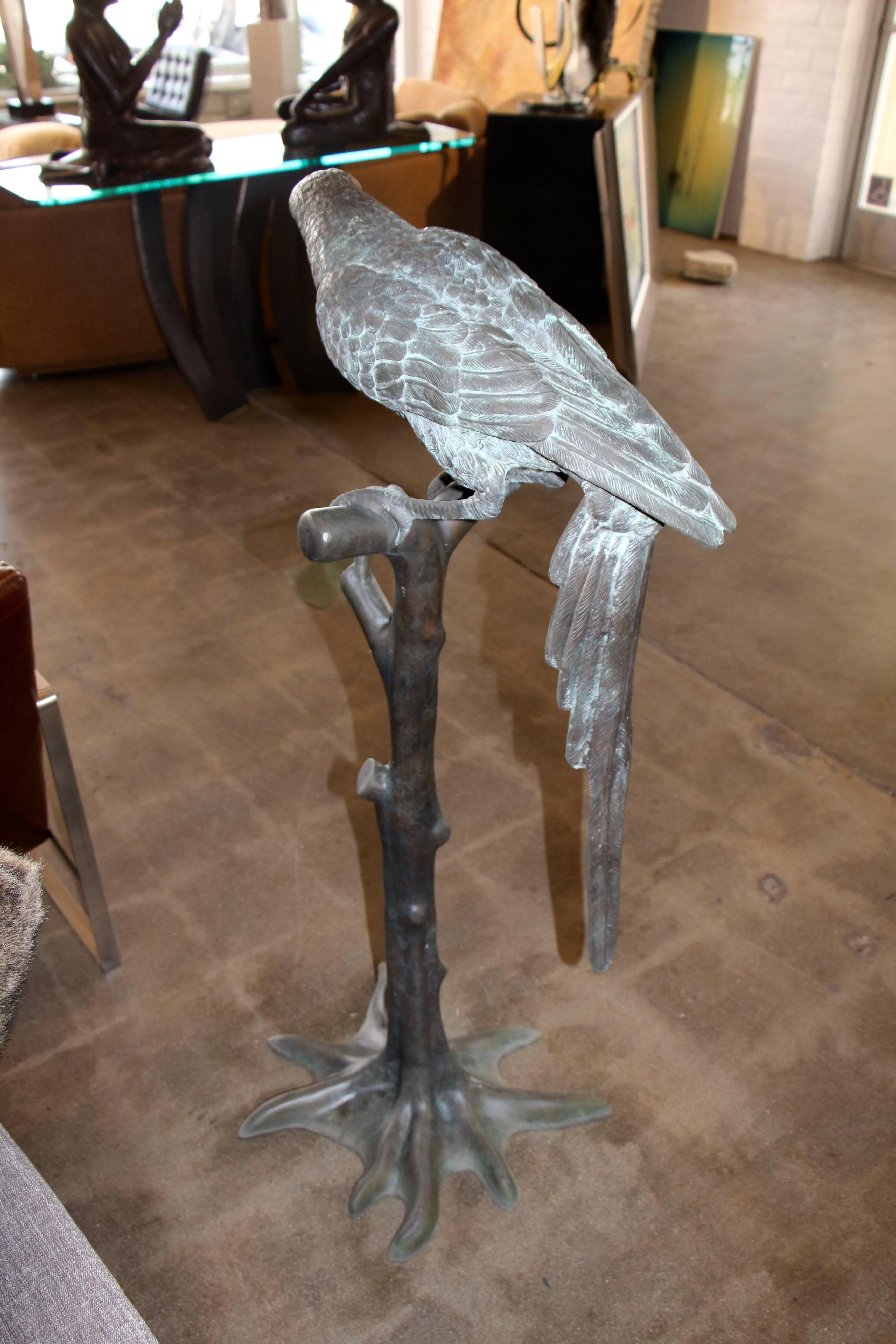 Unknown Great Bronze Parrot on a Stand with Excellent Patina from Outdoor Use