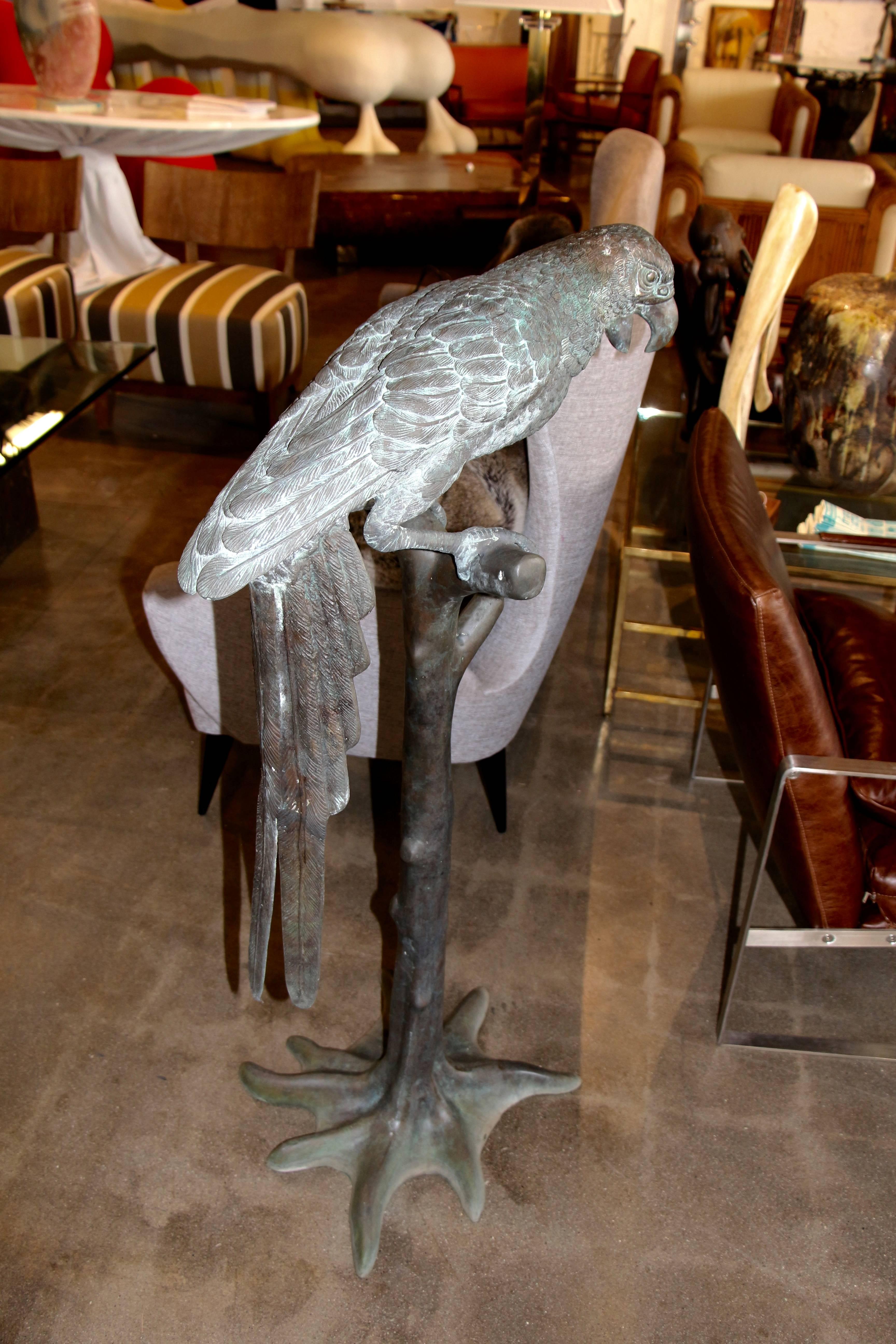 Great Bronze Parrot on a Stand with Excellent Patina from Outdoor Use 1