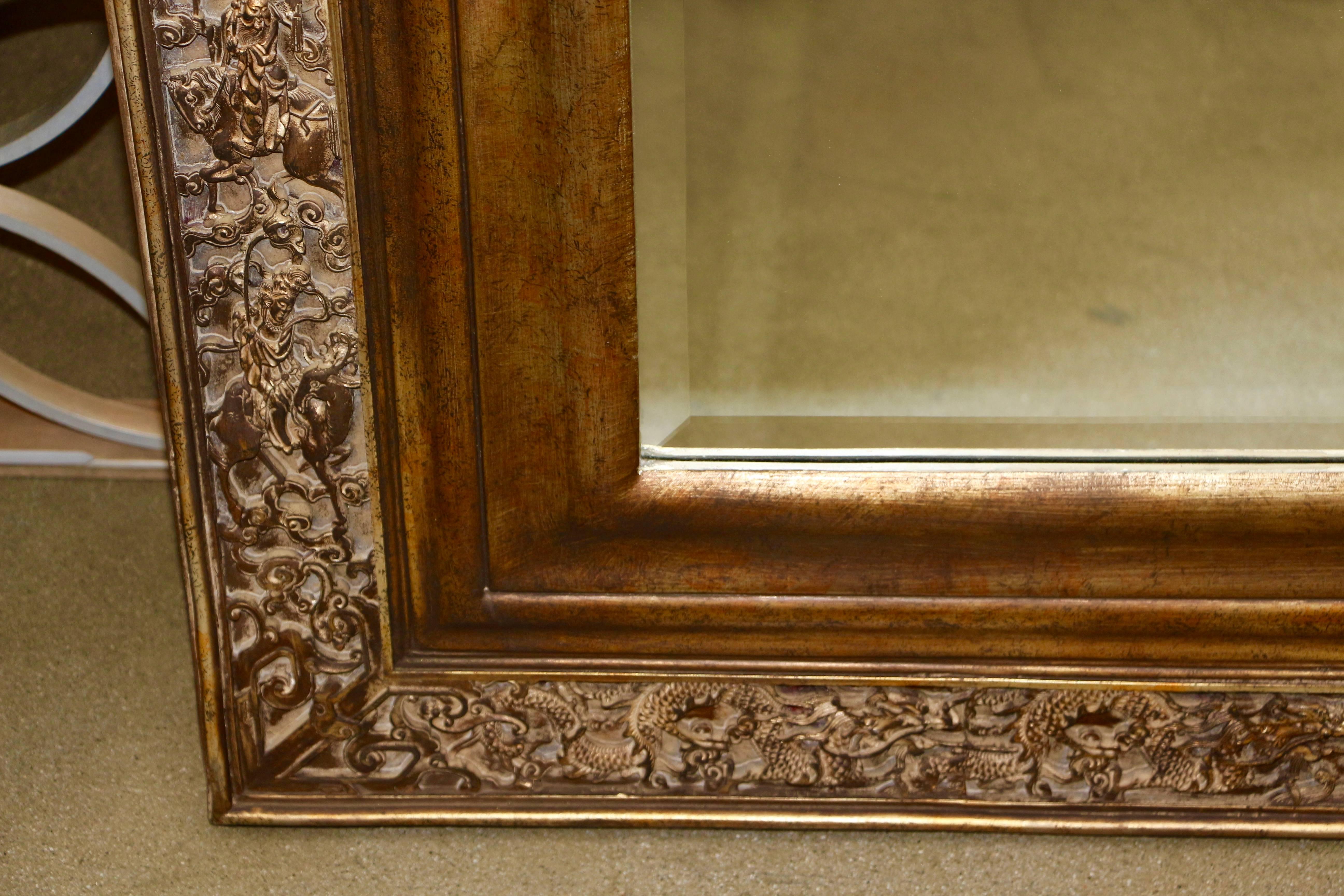 Fantastic Large Carved Giltwood Asian Styled La Barge Mirror In Good Condition In Palm Springs, CA