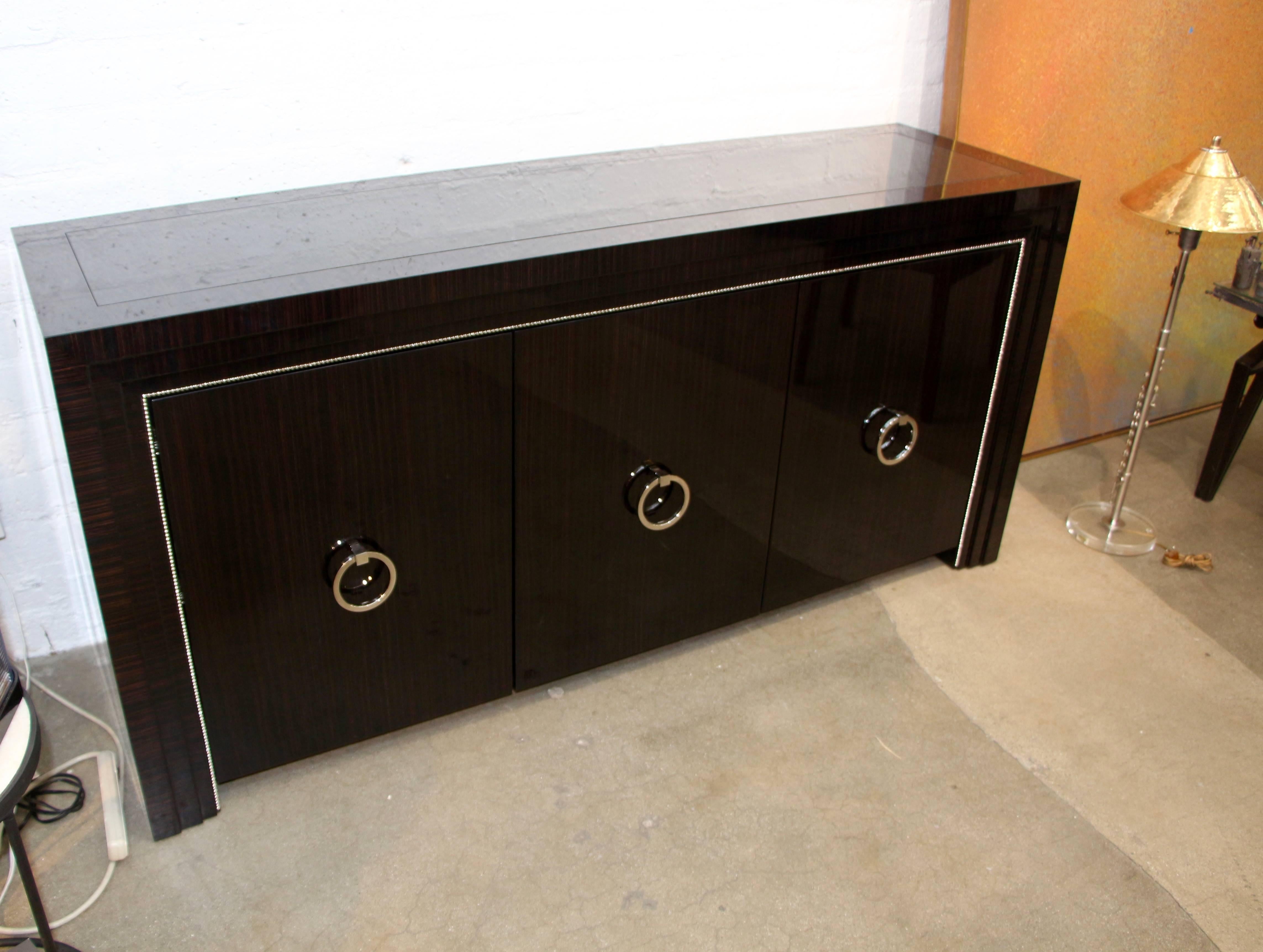 John Boone Custom Ordered Credenza, of Macassar Ebony and Chrome In Good Condition In Palm Springs, CA