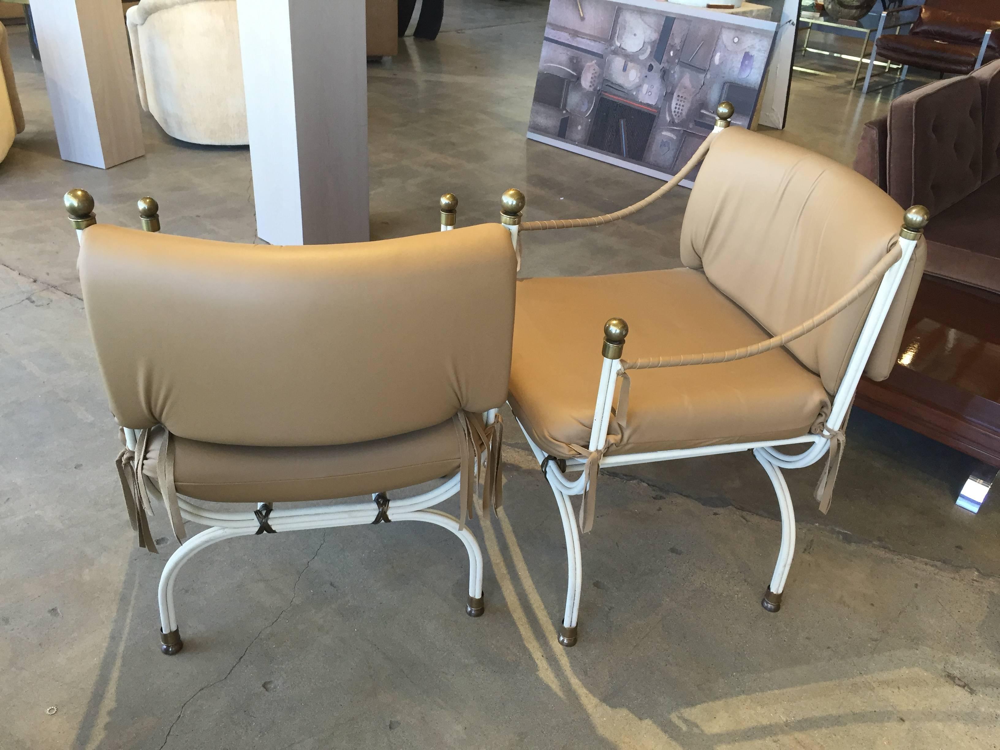 Unknown Leather Wrapped Iron and Bronze Campaign Chairs