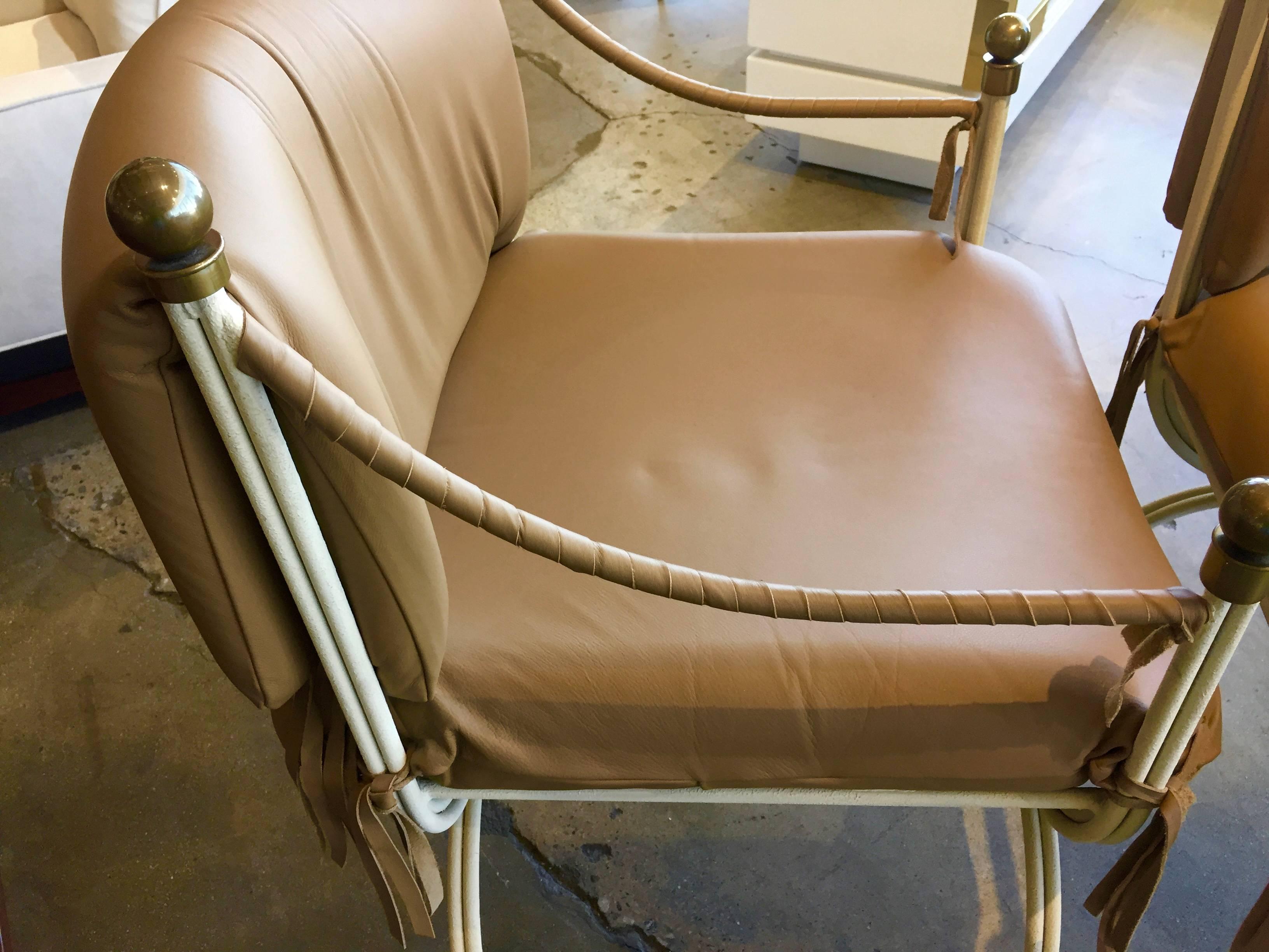Leather Wrapped Iron and Bronze Campaign Chairs 1
