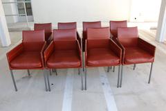 Set of Eight KFF Texas Armchairs in Brown Leather