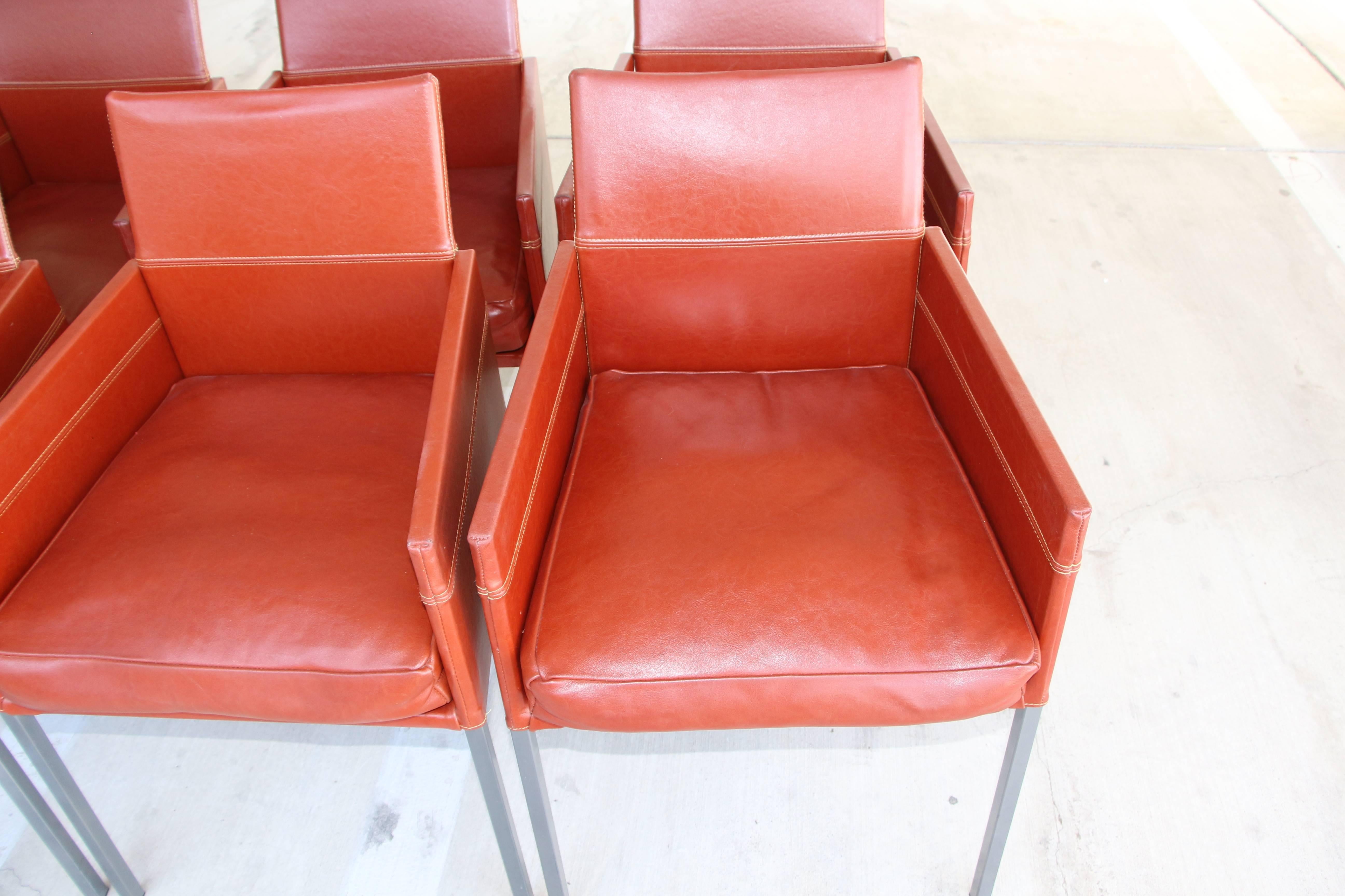 Set of Eight KFF Texas Armchairs in Brown Leather In Good Condition In Palm Springs, CA