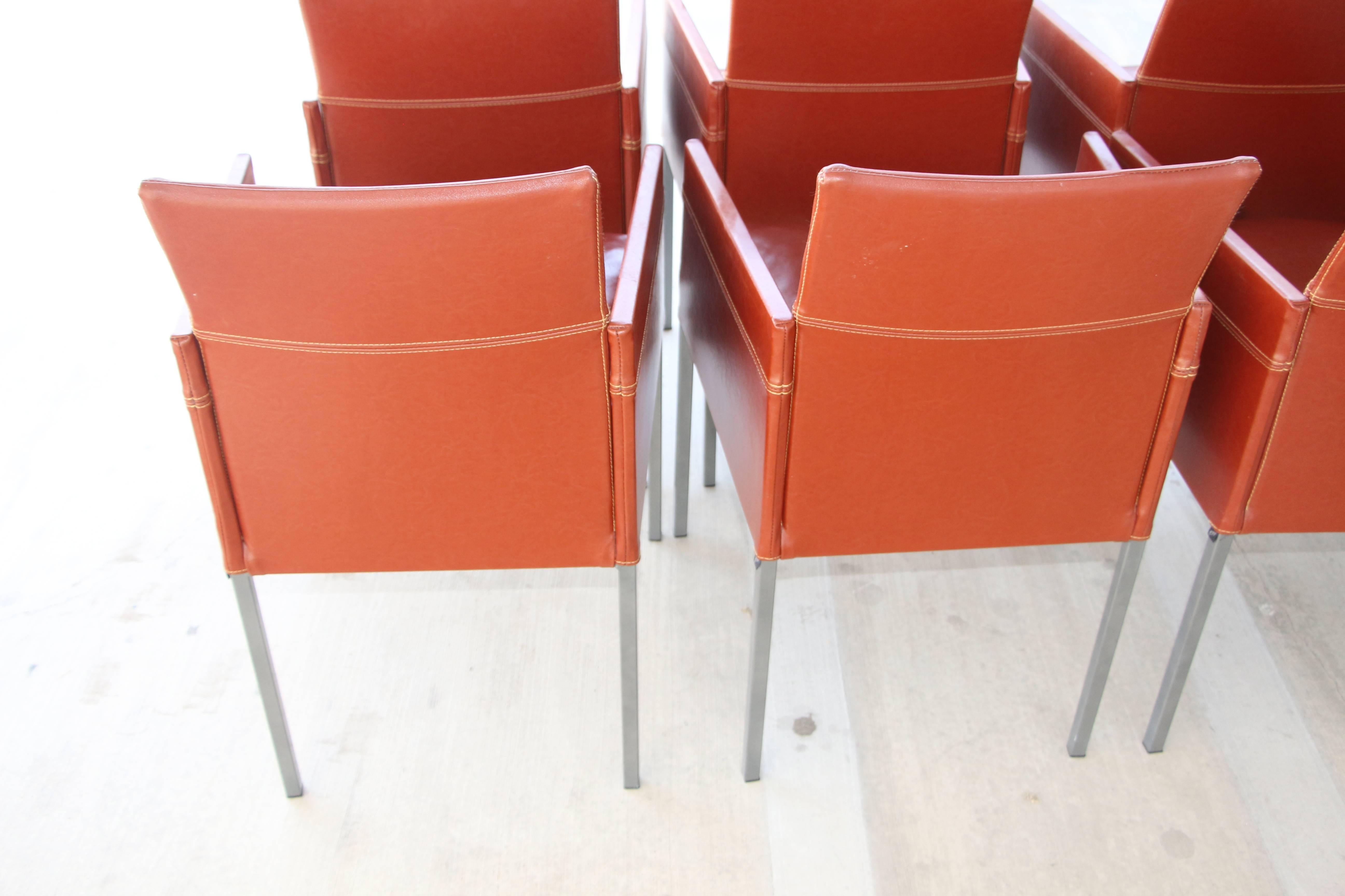 Set of Eight KFF Texas Armchairs in Brown Leather 1