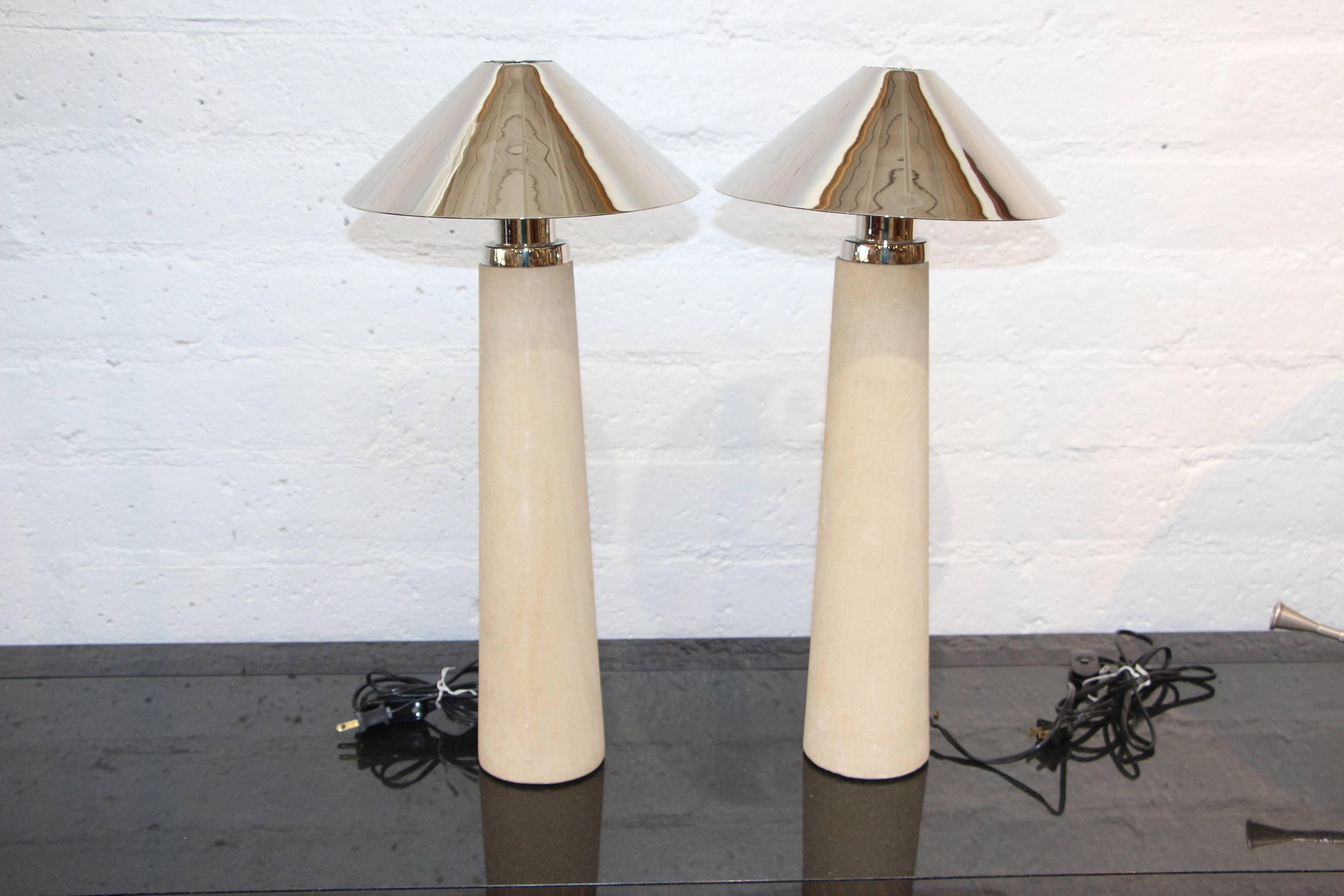 Christian Liaigre for Mirak Cone Lamps in French Limestone 1