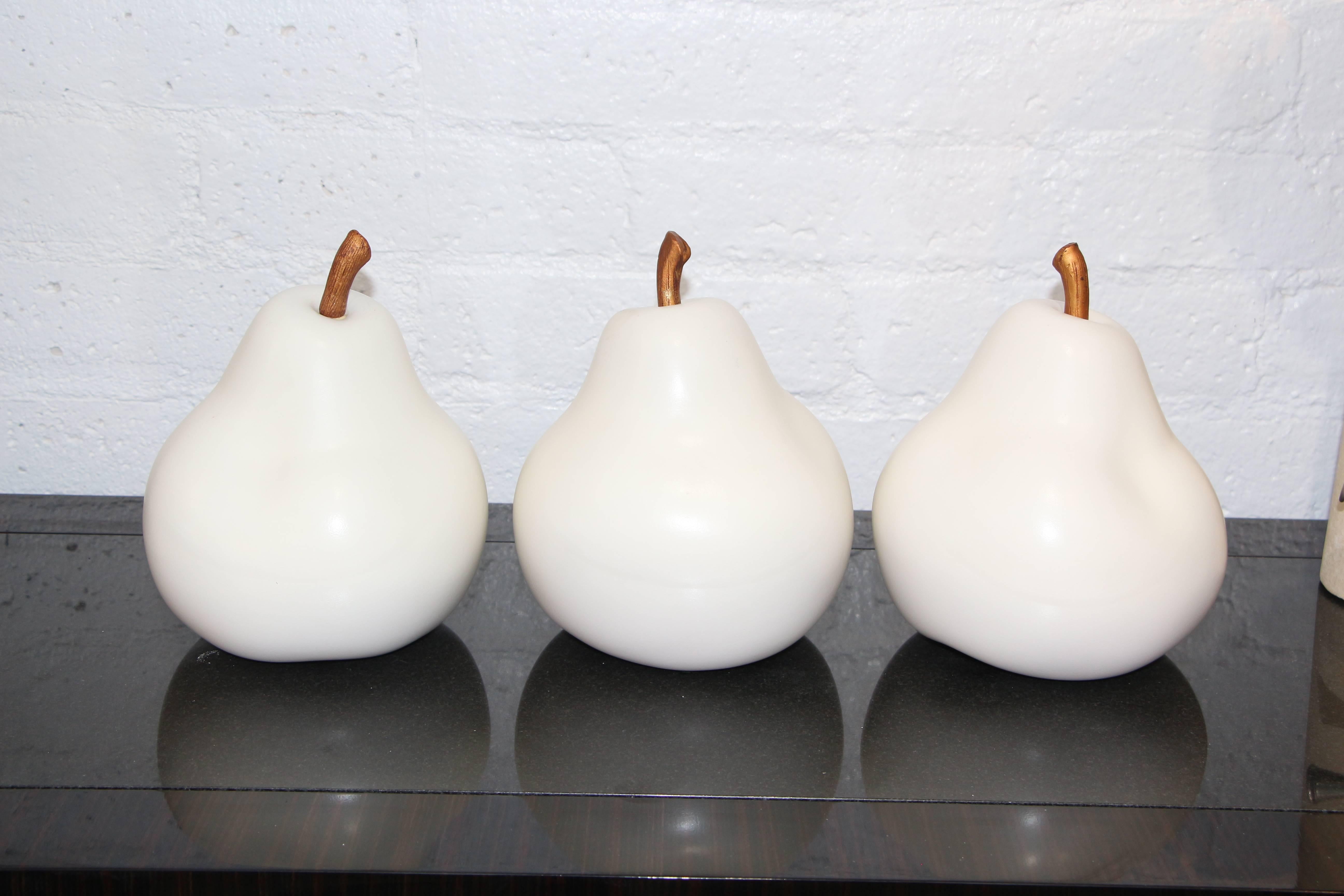 Unknown Three Great Ceramic Pears with Stems