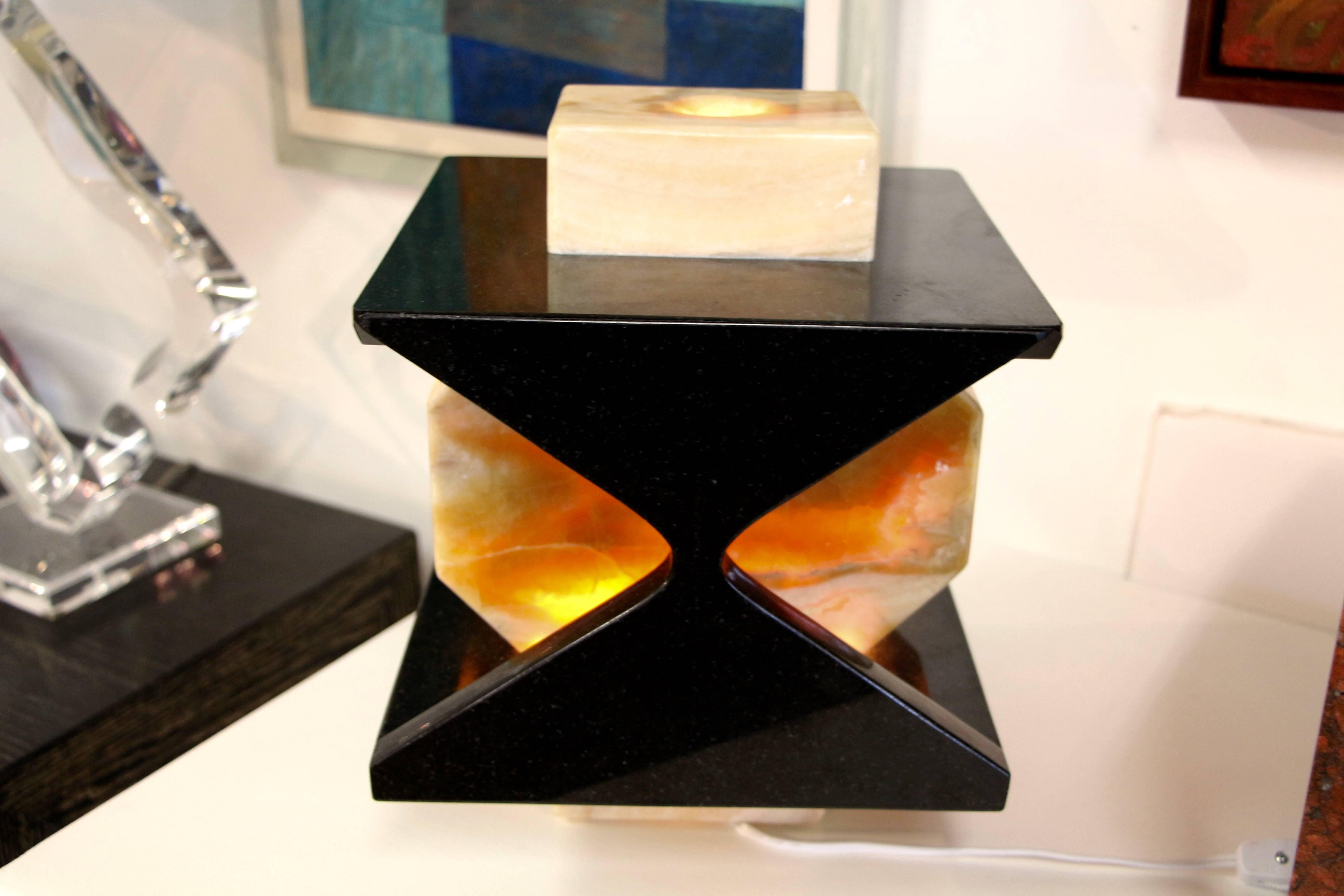 Artisan Granite and Onyx Lamp In Good Condition For Sale In Palm Springs, CA