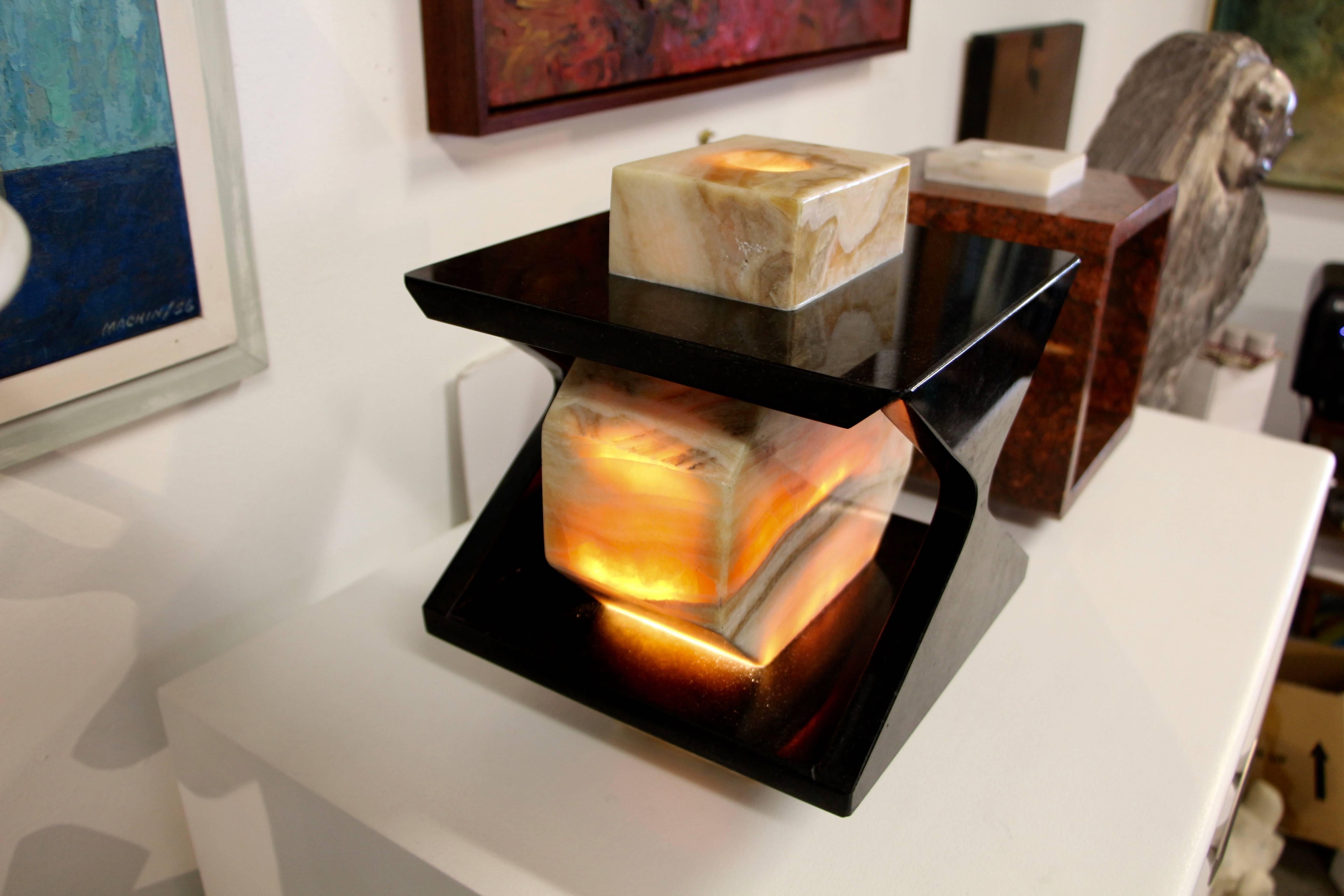 Contemporary Artisan Granite and Onyx Lamp For Sale