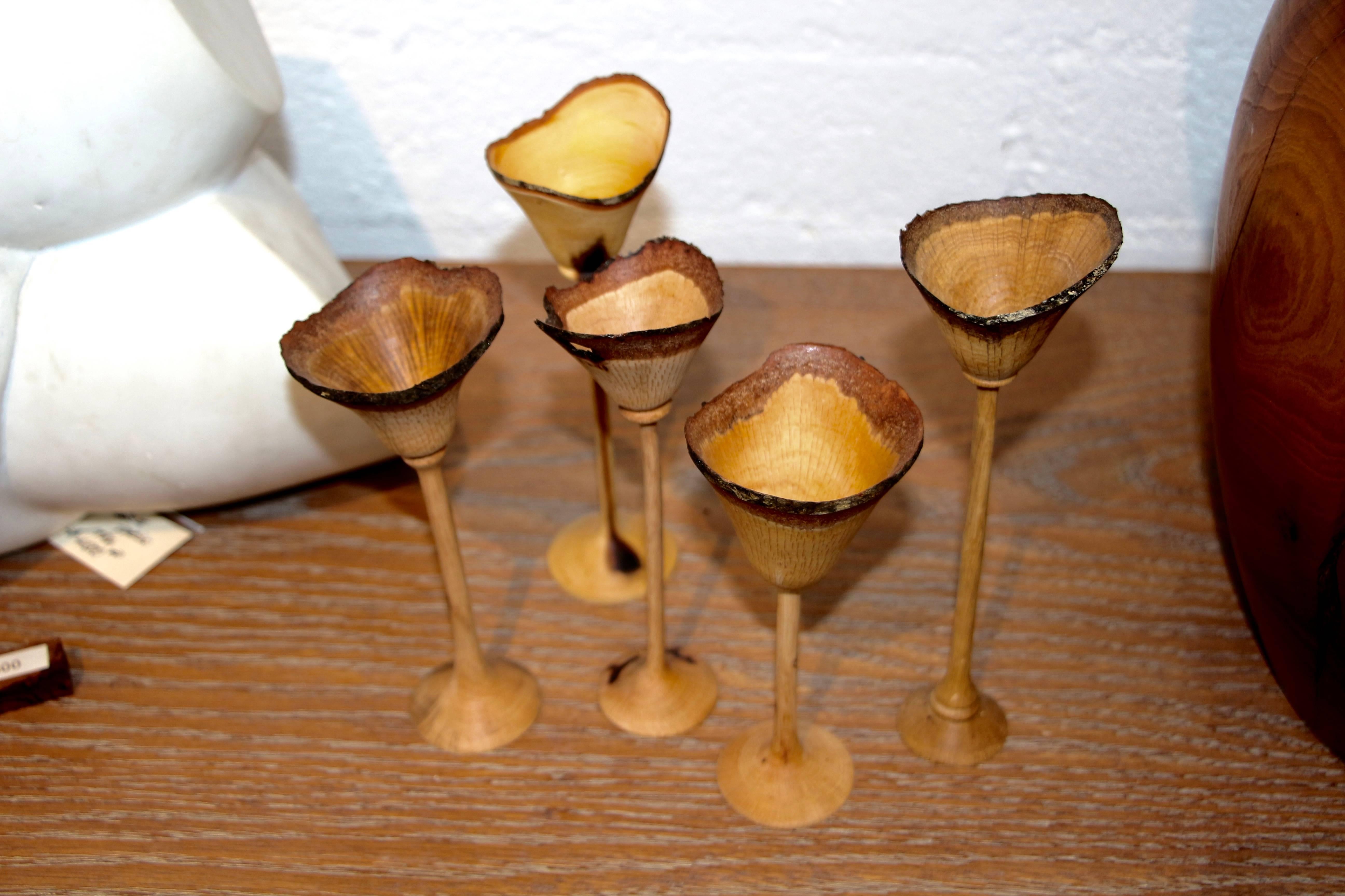Hand-Crafted Exquisite Set of Five Hand-Turned Wood Cups by Paul Maurer For Sale