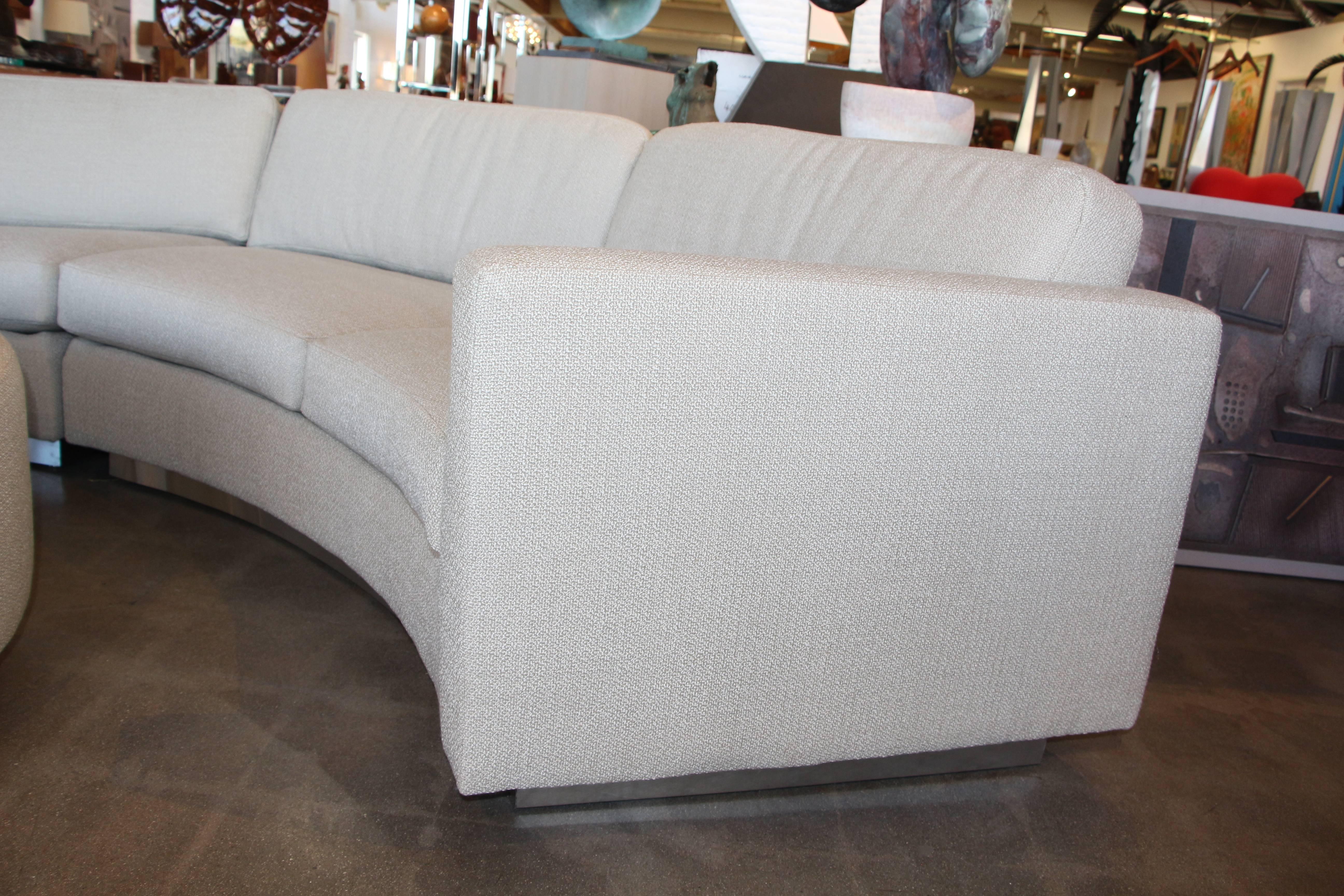 Modern Thayer Coggin Milo Baughman Curved Sofa and Ottoman with Brushed Steel Plinth