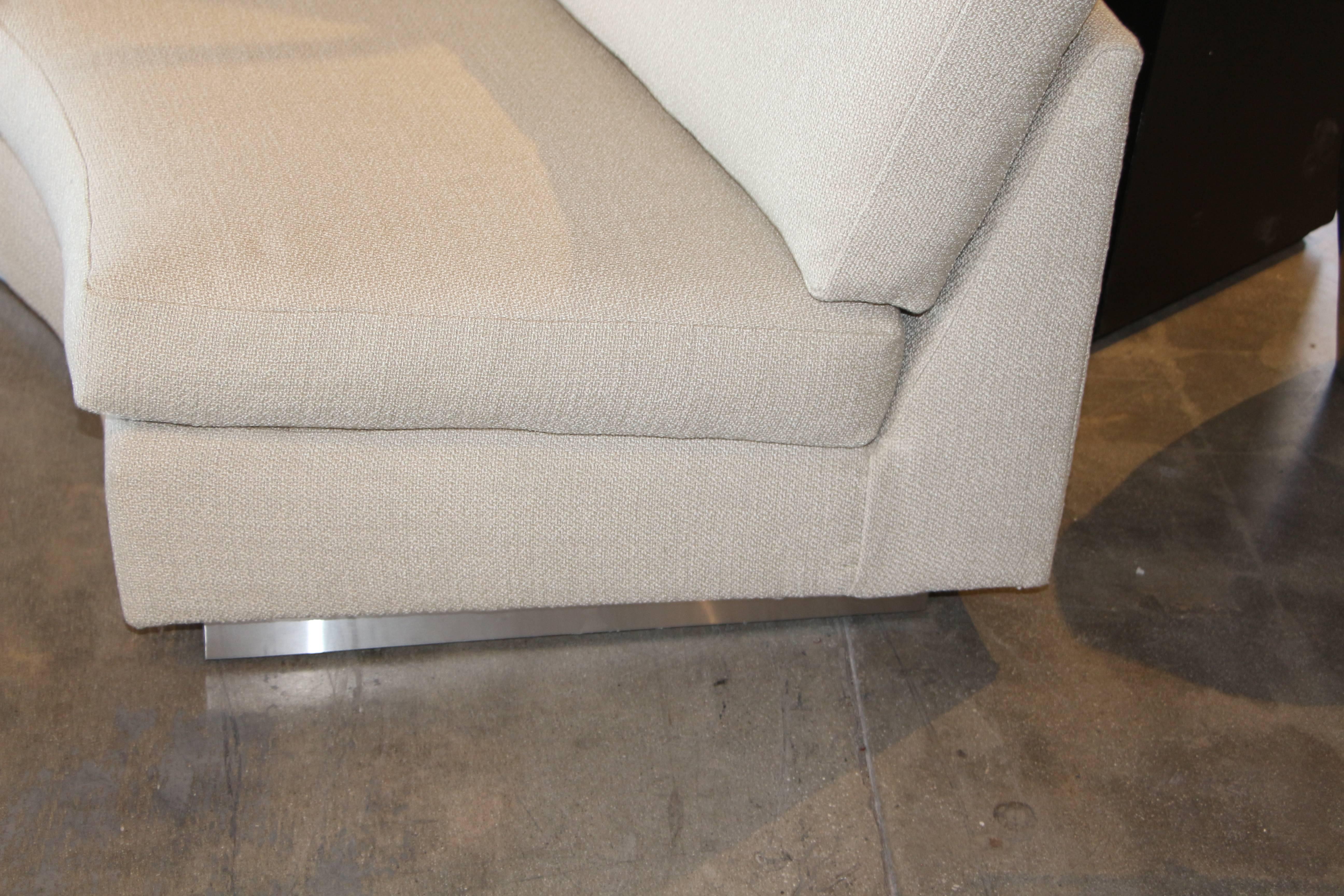 20th Century Thayer Coggin Milo Baughman Curved Sofa and Ottoman with Brushed Steel Plinth