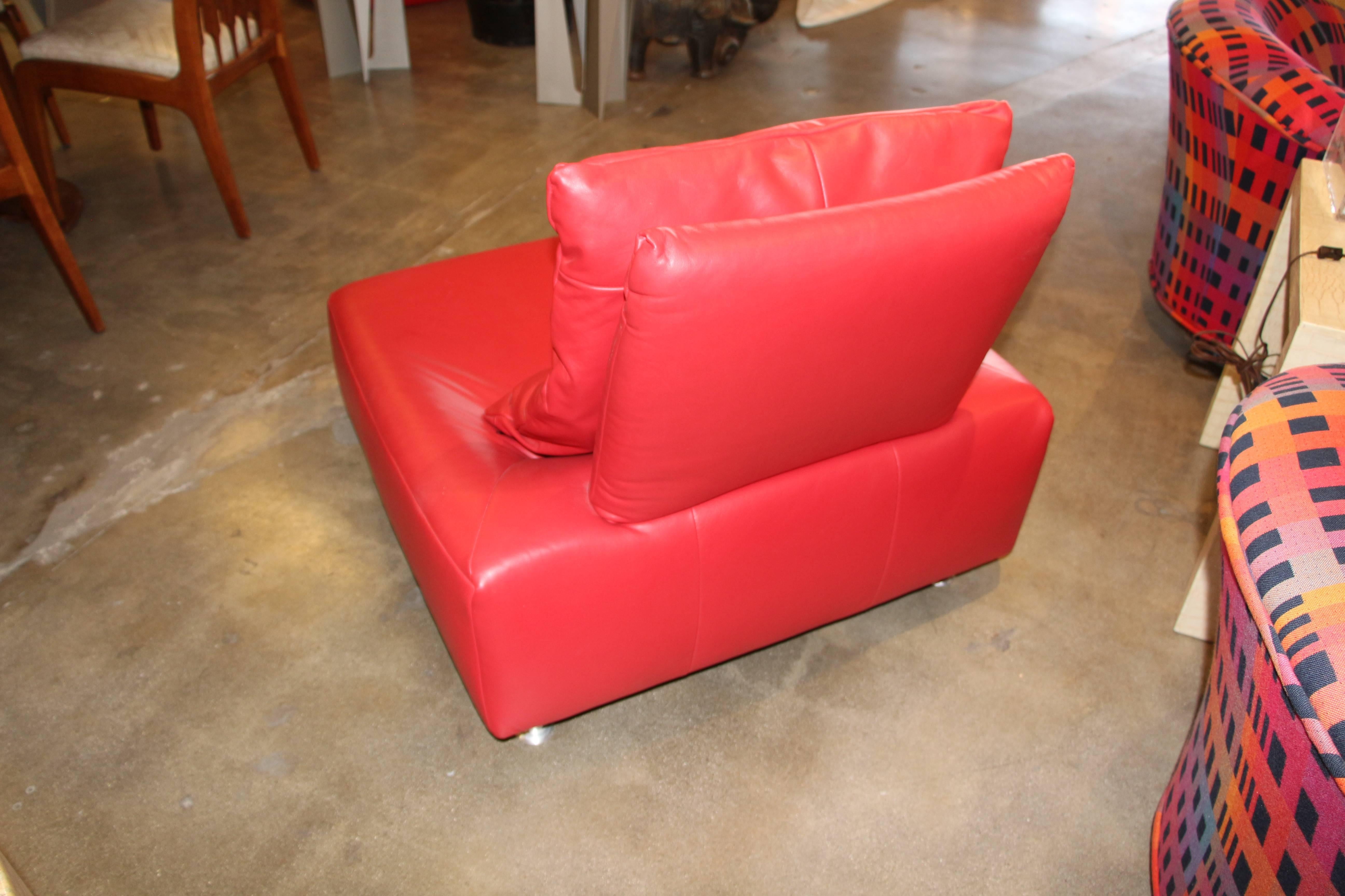 20th Century Fabulous Soft Red Leather Italian Lounge Chair That Floats and Wiggles