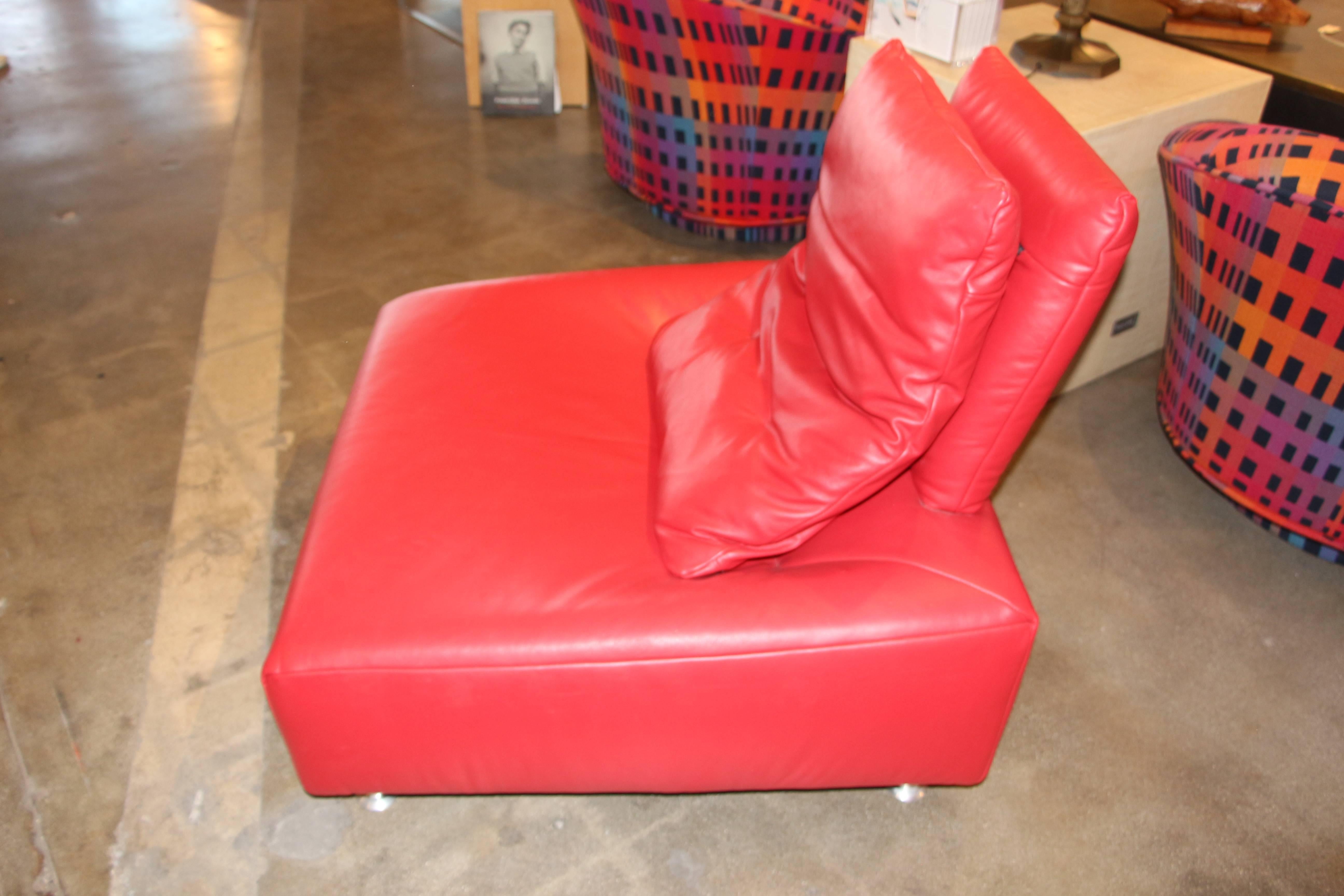 Fabulous Soft Red Leather Italian Lounge Chair That Floats and Wiggles 1