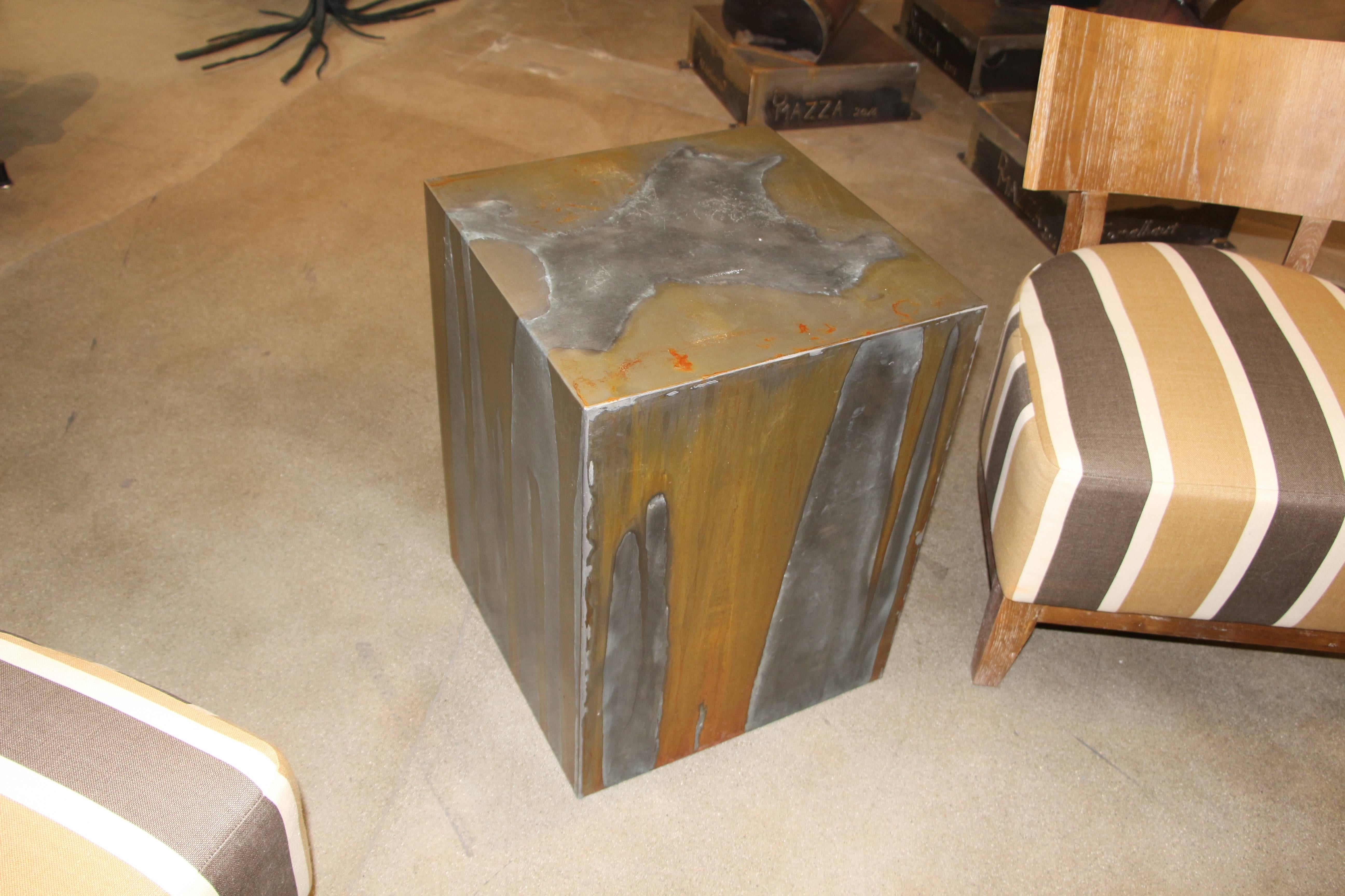 Unknown Zinc and Metal Cube Table or Pedestal