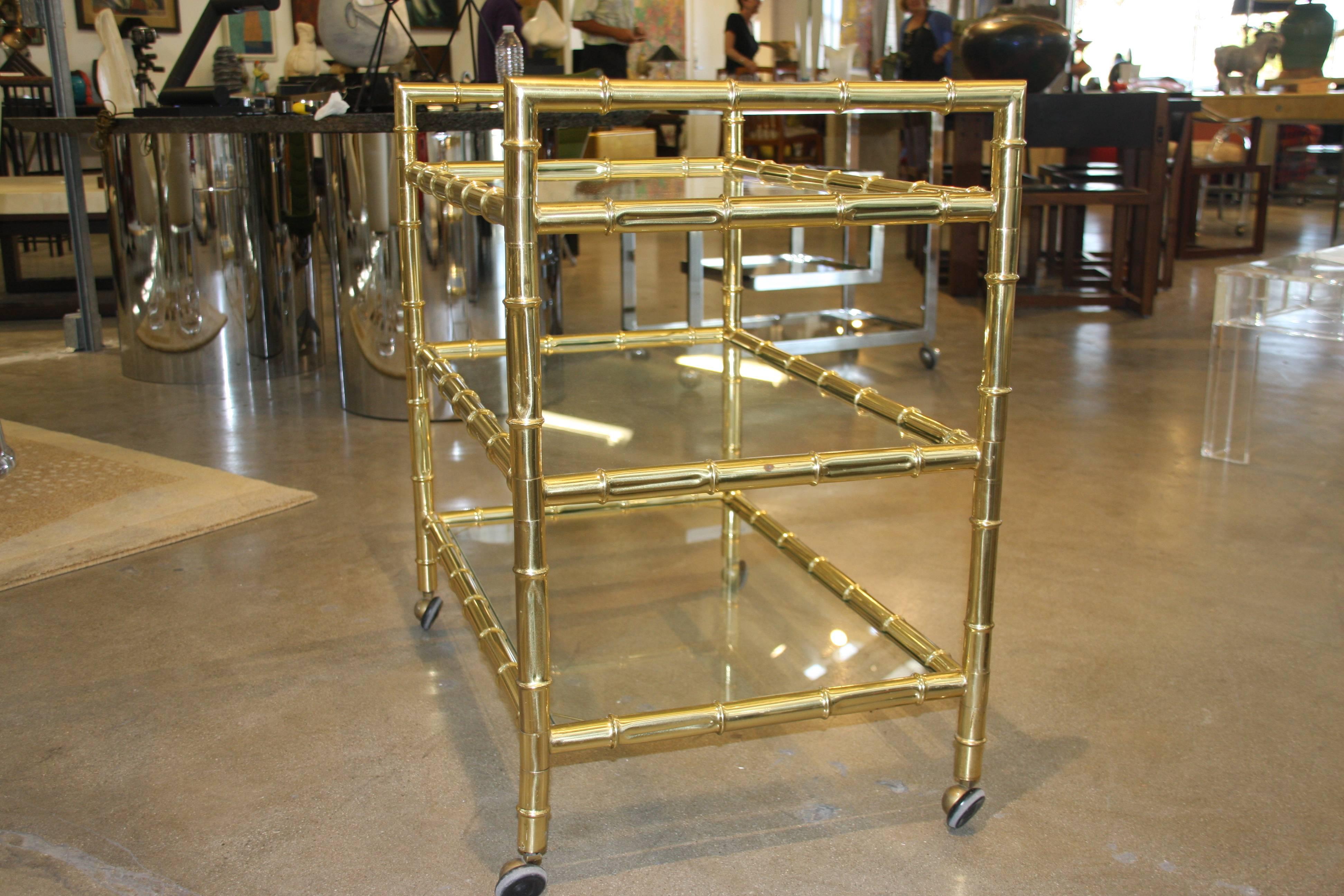 Beautiful Brass Faux Bamboo Bar Cart 1