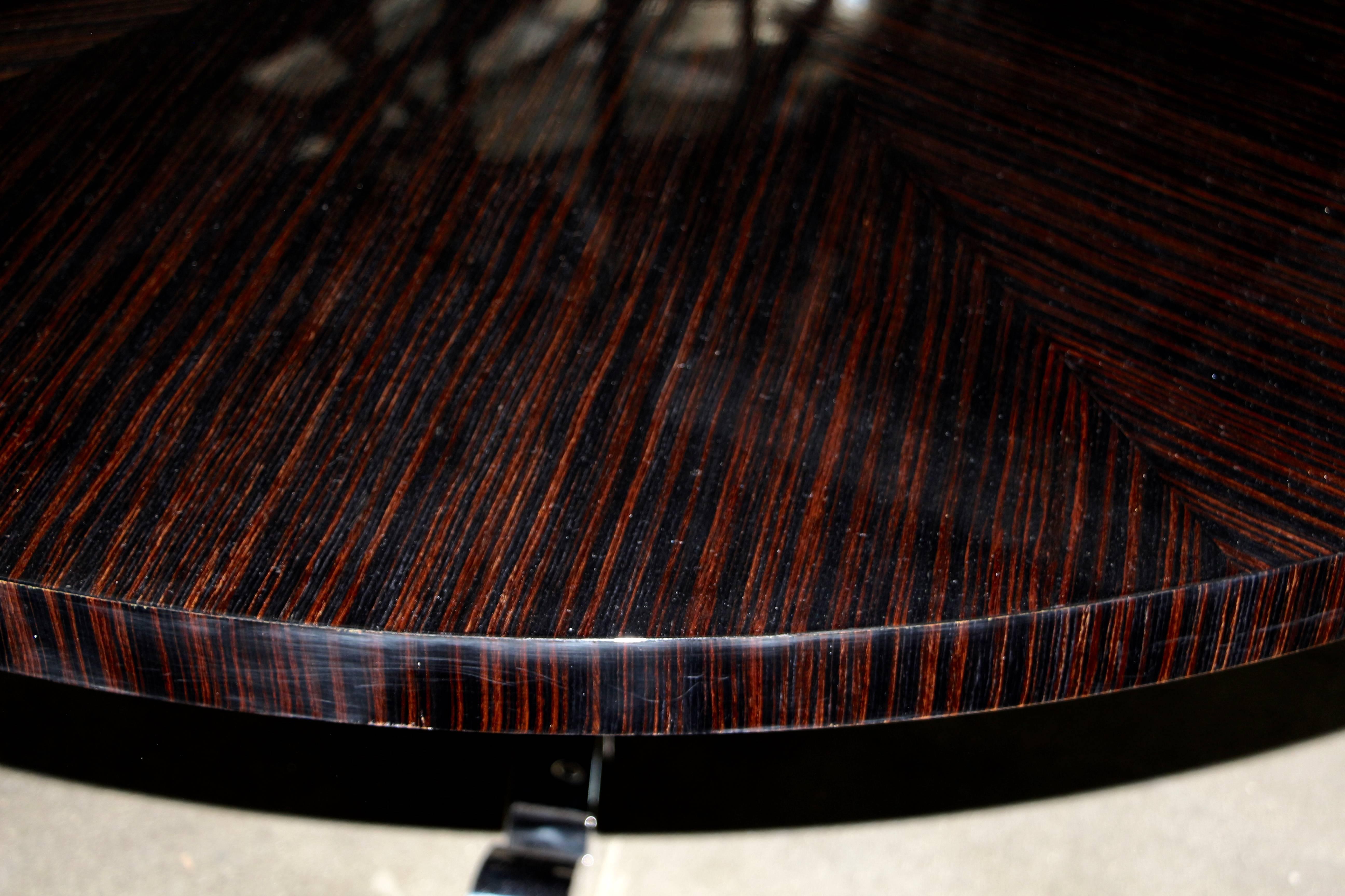 Contemporary John Boone Custom-Made Table Top of Macassar Ebony with John Lyle Stainless Base