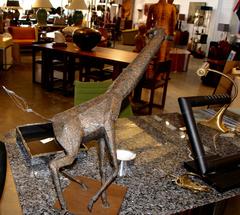 Metal Patinated Giraffe Sculpture Mounted on Wood Base