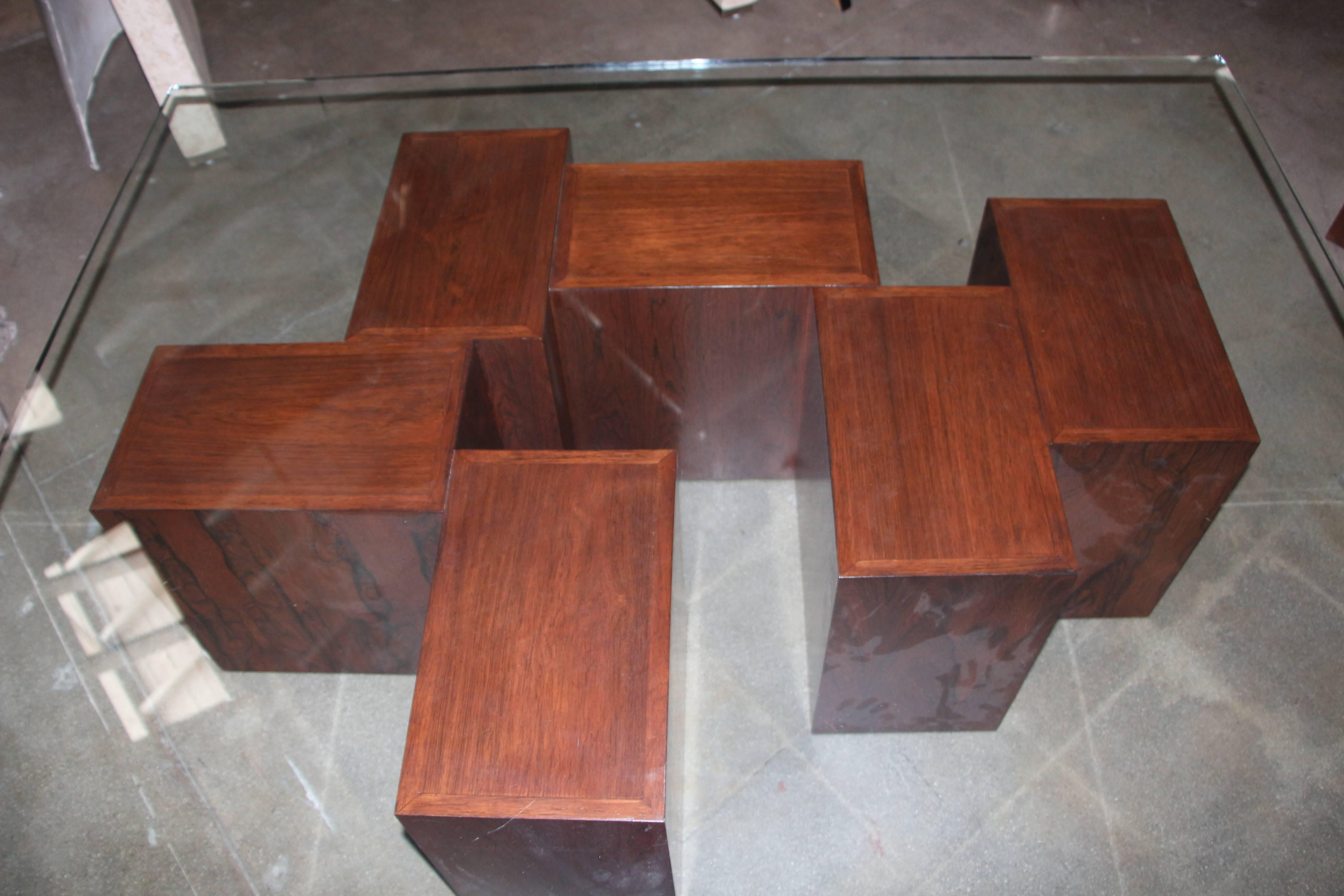 Stunning Rosewood Cube Coffee Table with Glass Top 1