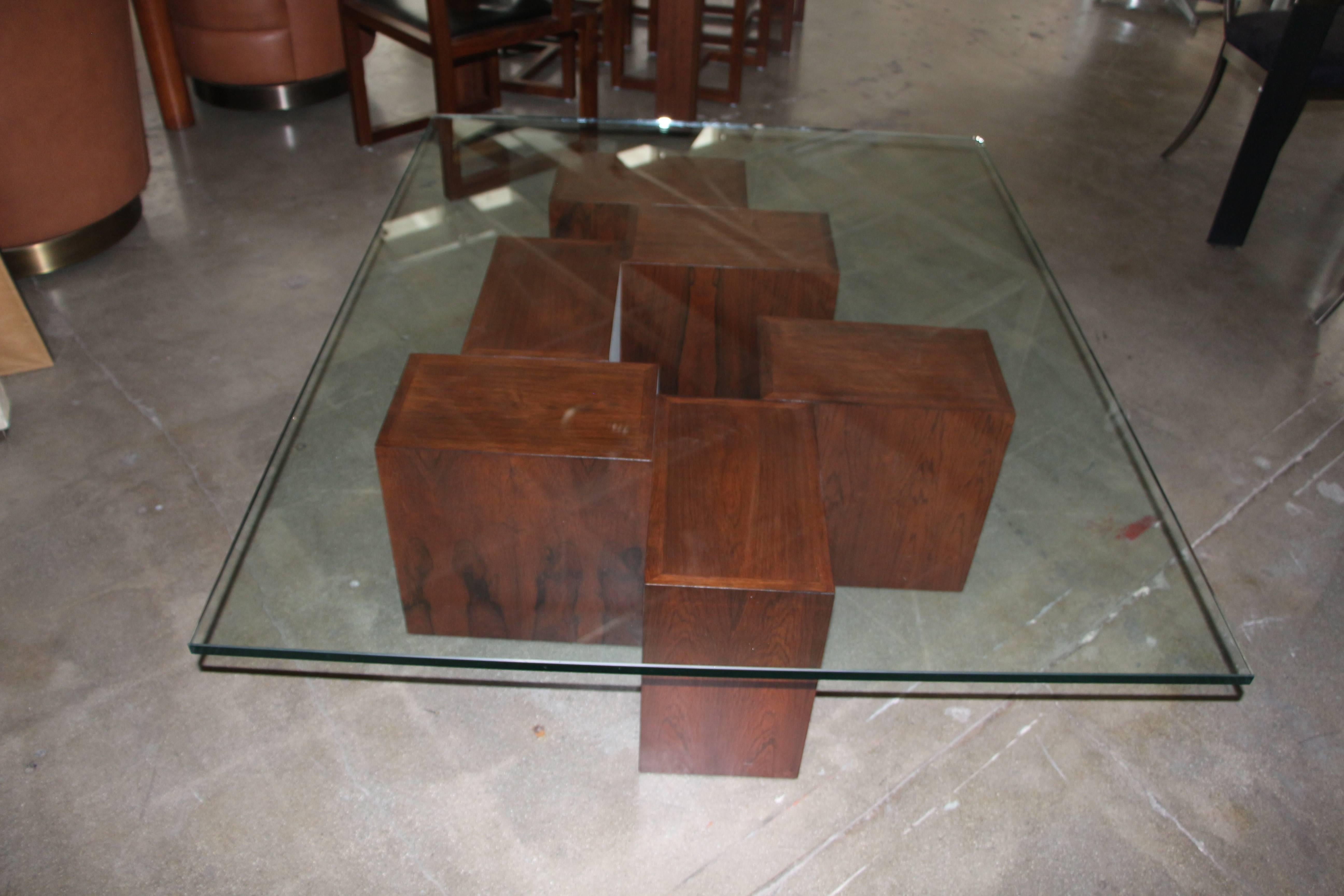 20th Century Stunning Rosewood Cube Coffee Table with Glass Top