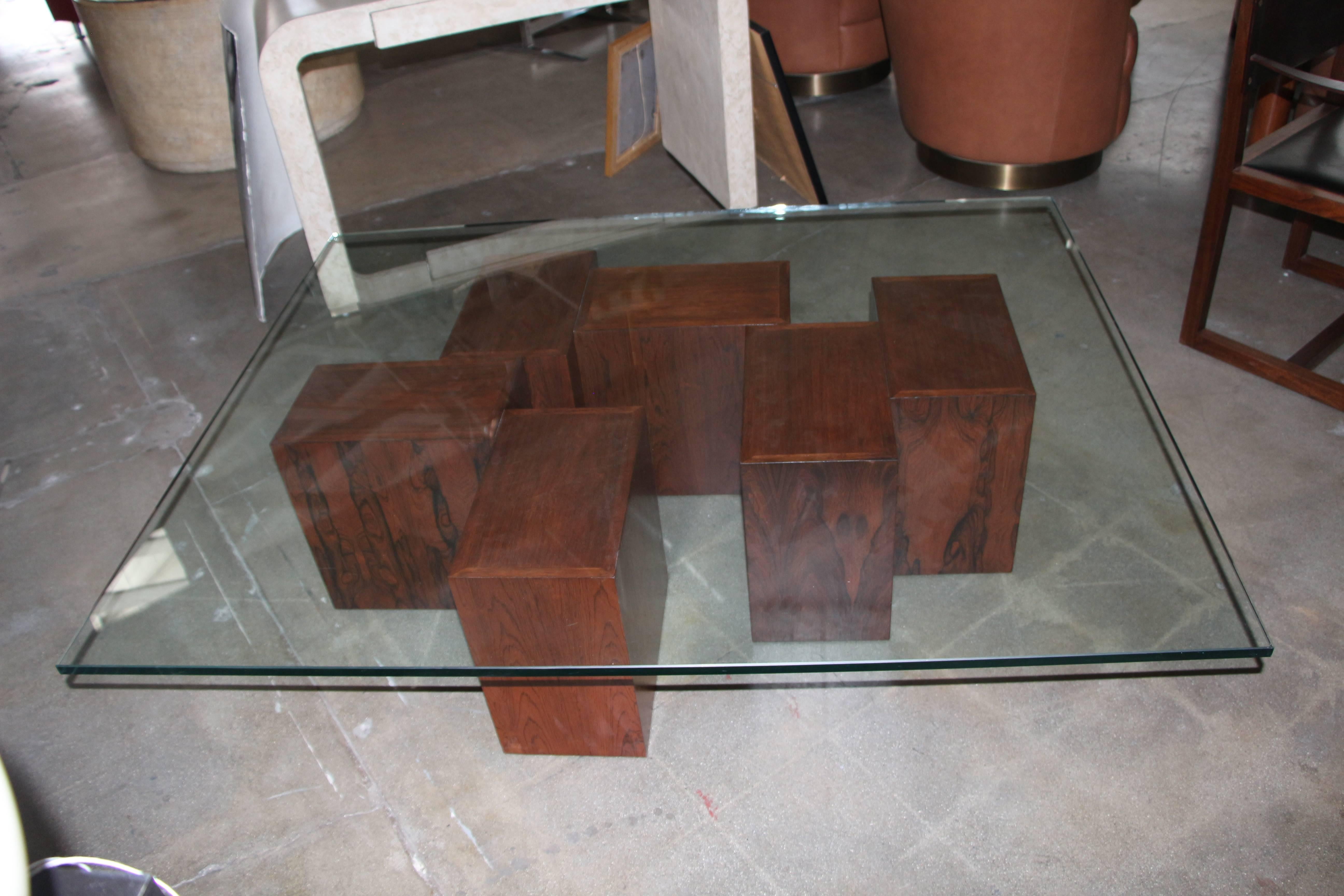 Stunning Rosewood Cube Coffee Table with Glass Top 2