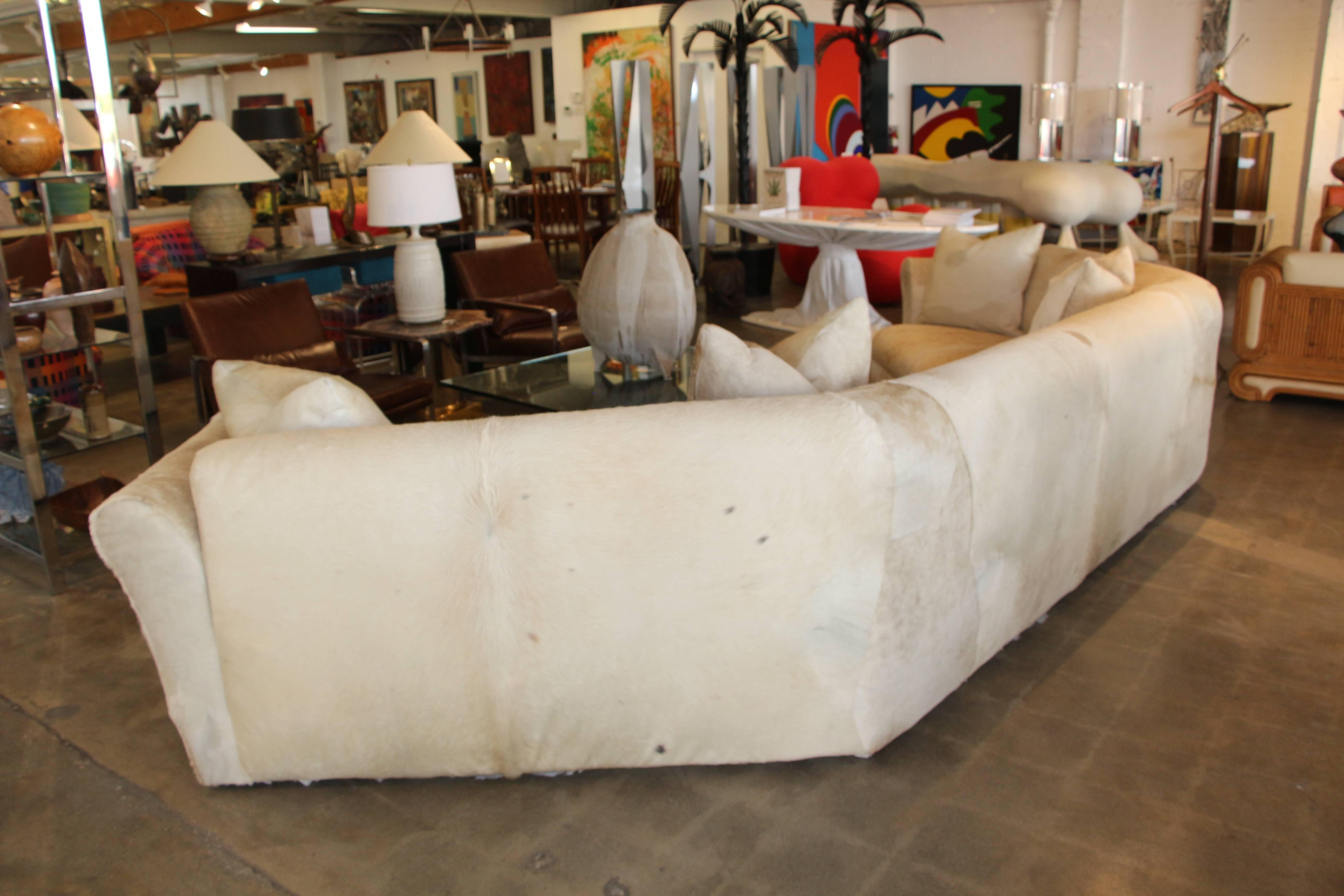 Steve Chase Attributed Cowhide Covered Curved Sofa, Pond Estate of Palm Springs 2