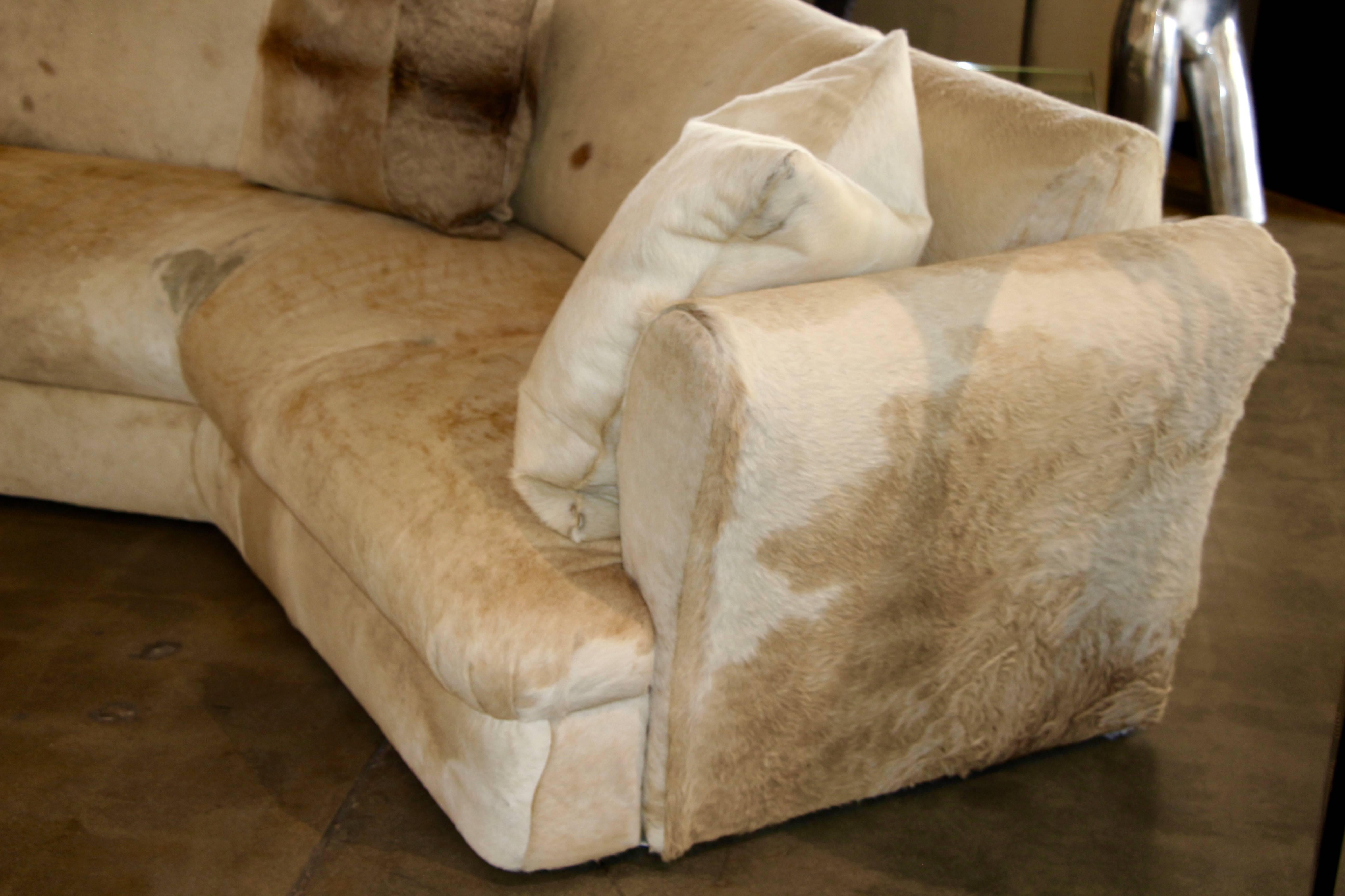 Steve Chase Attributed Cowhide Covered Curved Sofa, Pond Estate of Palm Springs 3