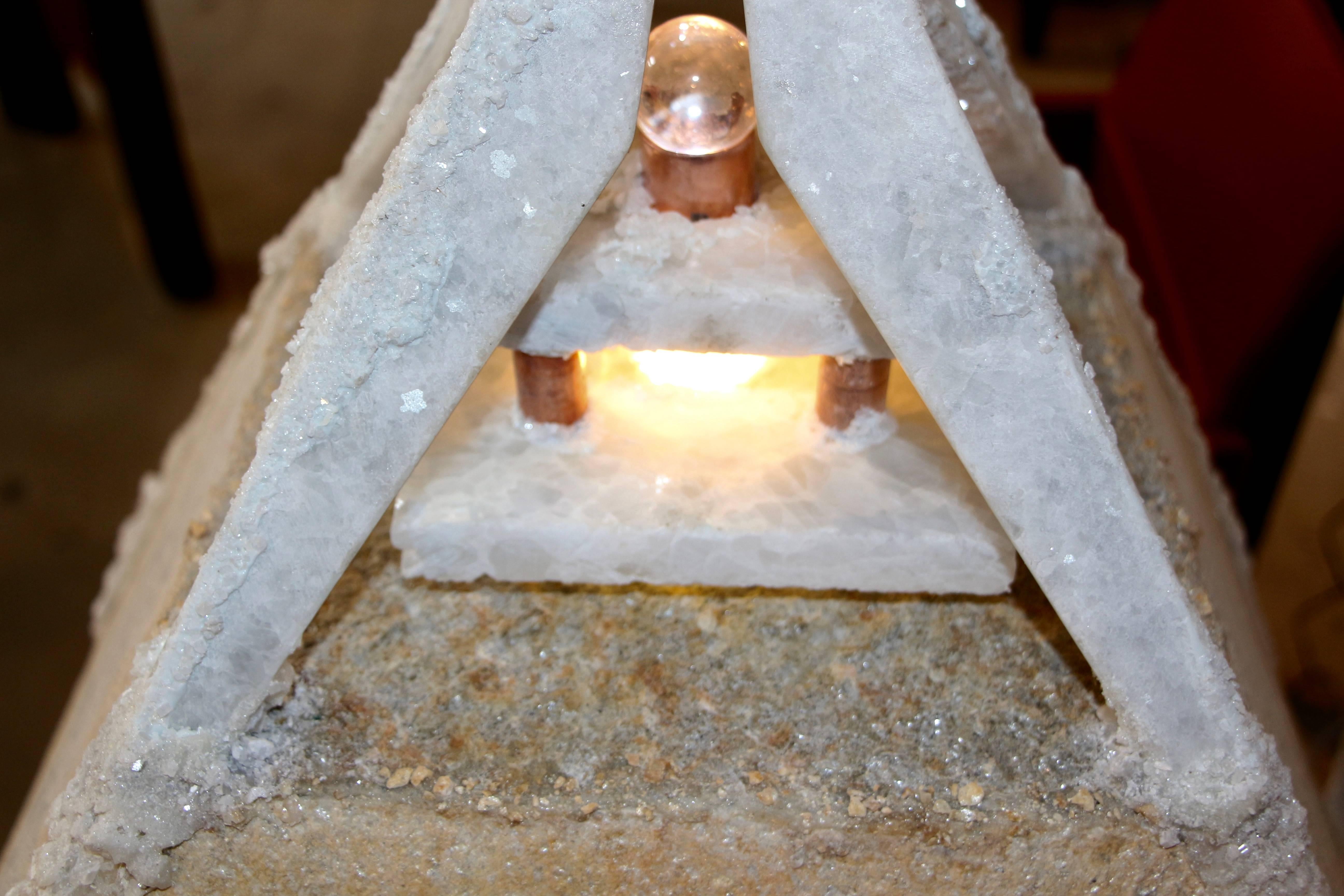 Wonderful Pyramidal Lamp of Quartzite and Quartz 1
